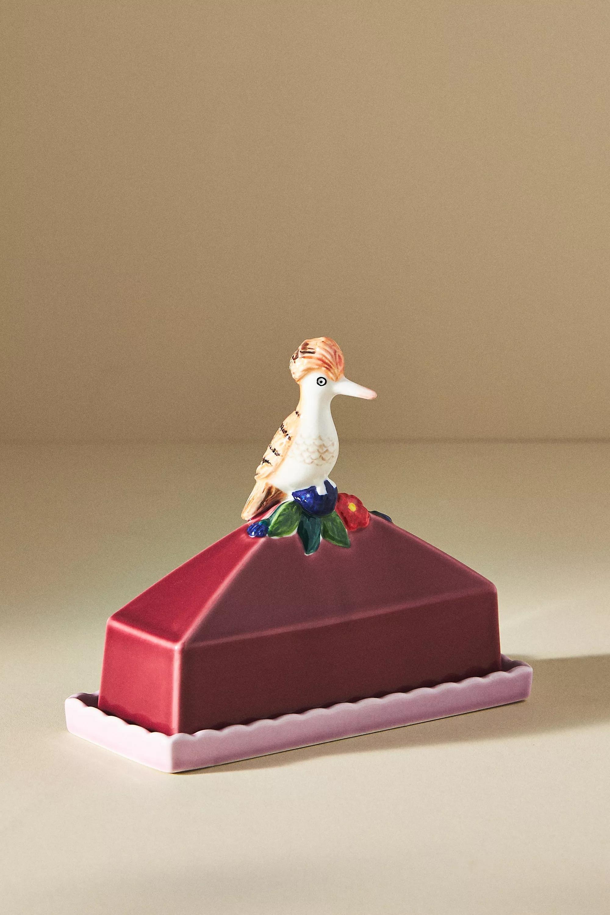 Loro Bird Stoneware Butter Dish, Pink, A501_0066, large image number 2