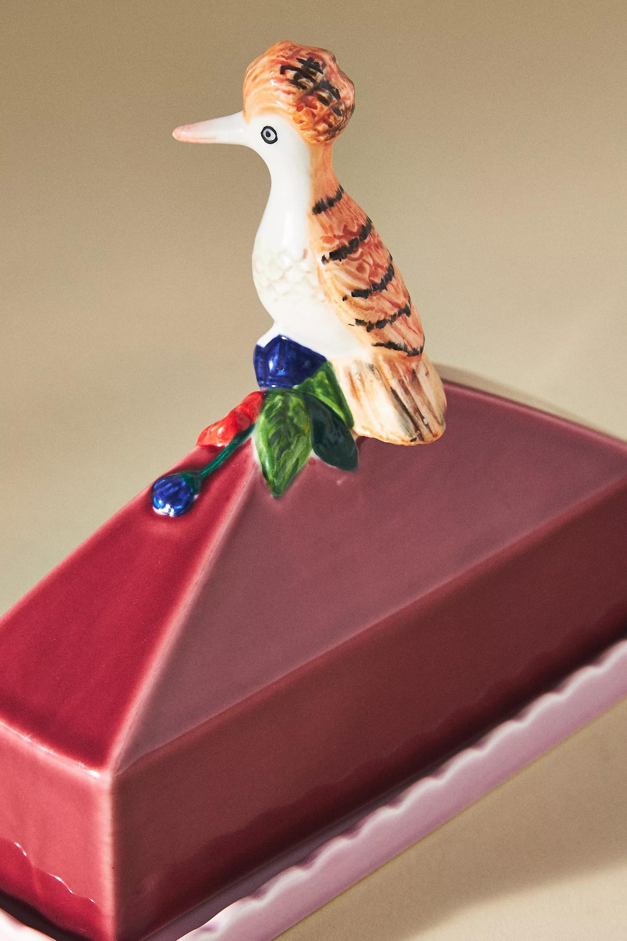 Loro Bird Stoneware Butter Dish, Pink, A501_0066, large image number 3