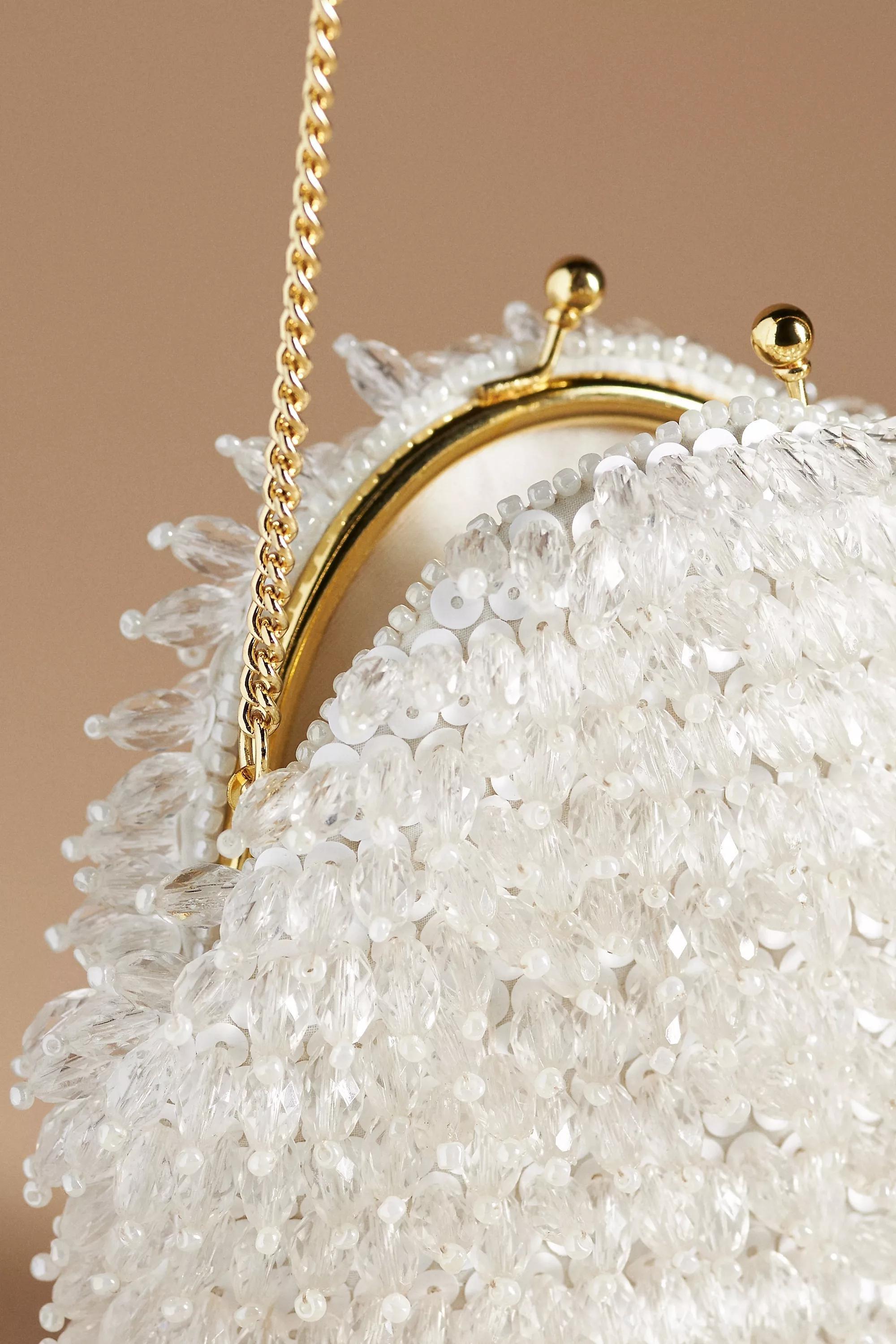Beaded Fringe Crossbody Clutch Bag, White, A501_0100, large image number 2