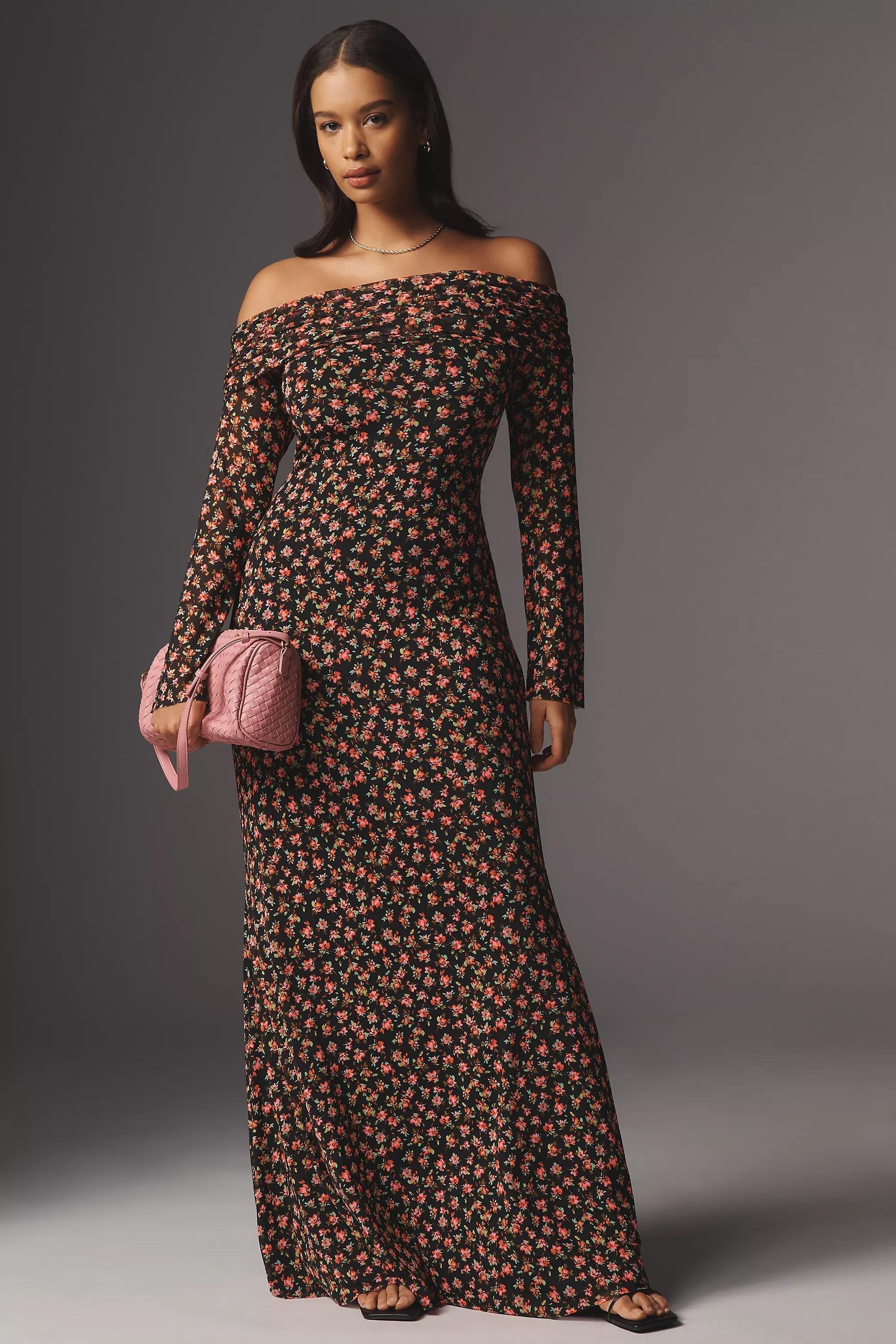 RED PATTERN AFRM Long-Sleeve Off-The-Shoulder Mesh Maxi Dress, , large image number 3
