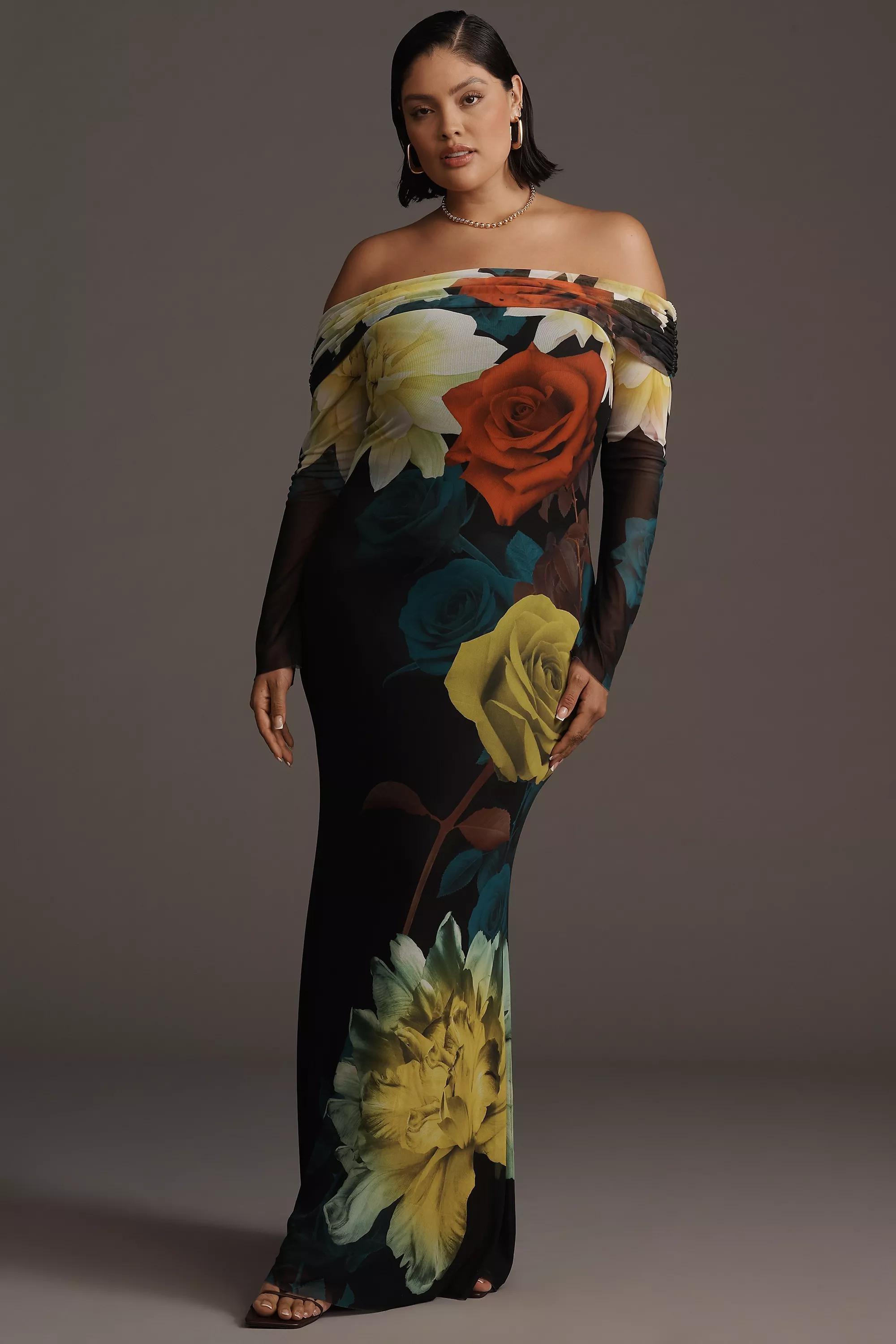 By Afrm Long-Sleeve Off-The-Shoulder Mesh Maxi Dress, Yellow, A501_0079, large image number 4