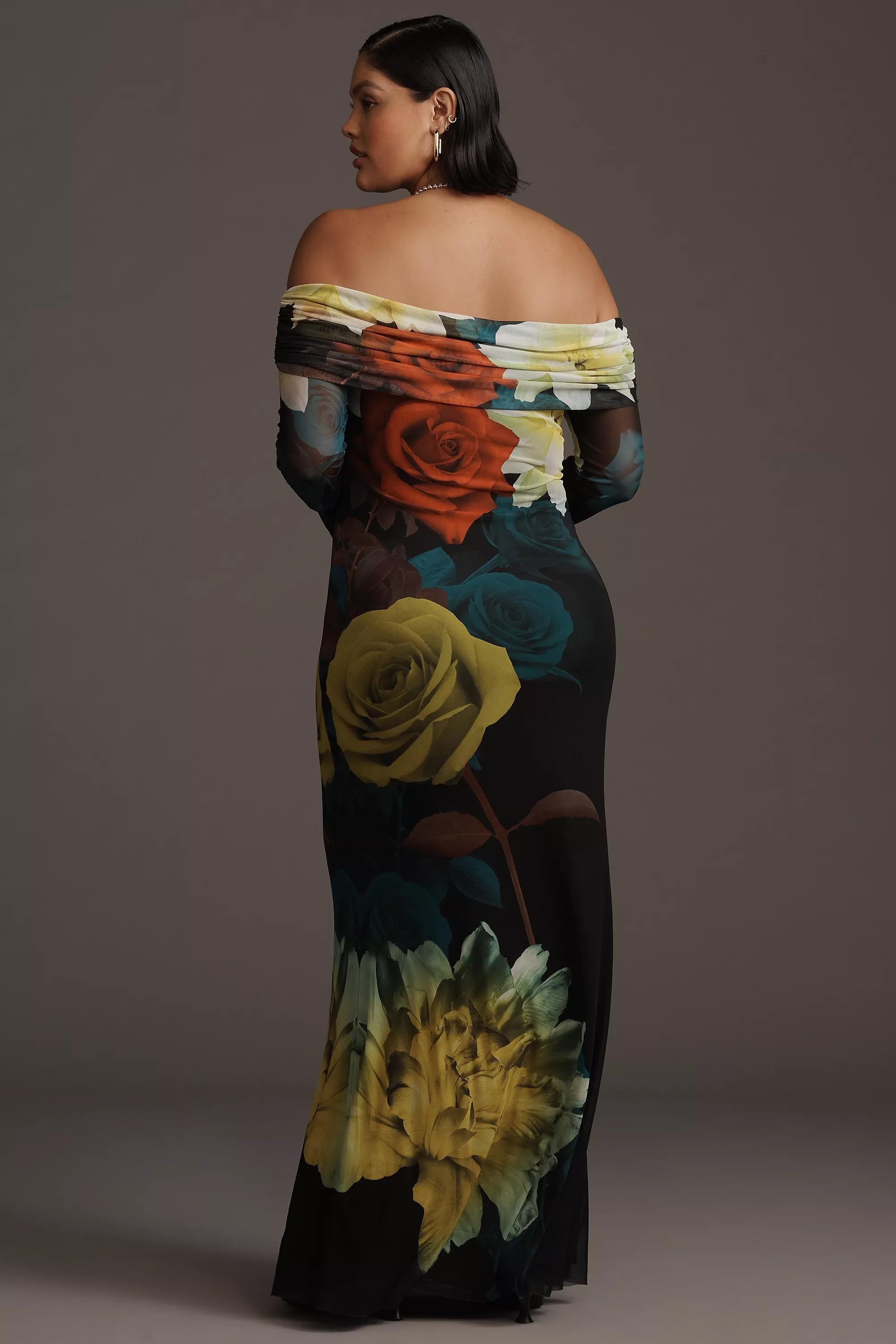 By Afrm Long-Sleeve Off-The-Shoulder Mesh Maxi Dress, Yellow, A501_0079, large image number 5