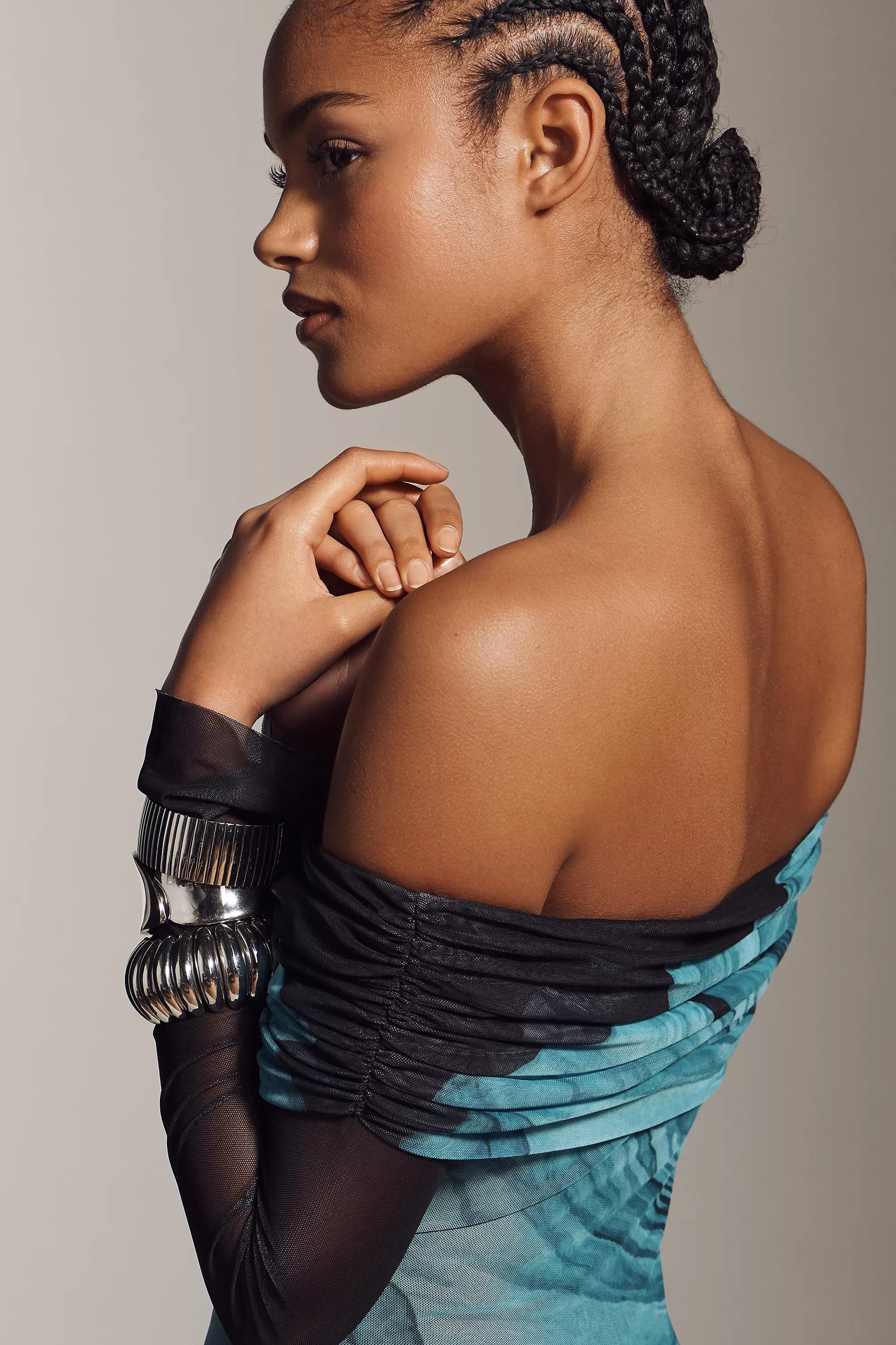 By Afrm Long-Sleeve Off-The-Shoulder Mesh Maxi Dress, Black, A501_0520, large image number 2