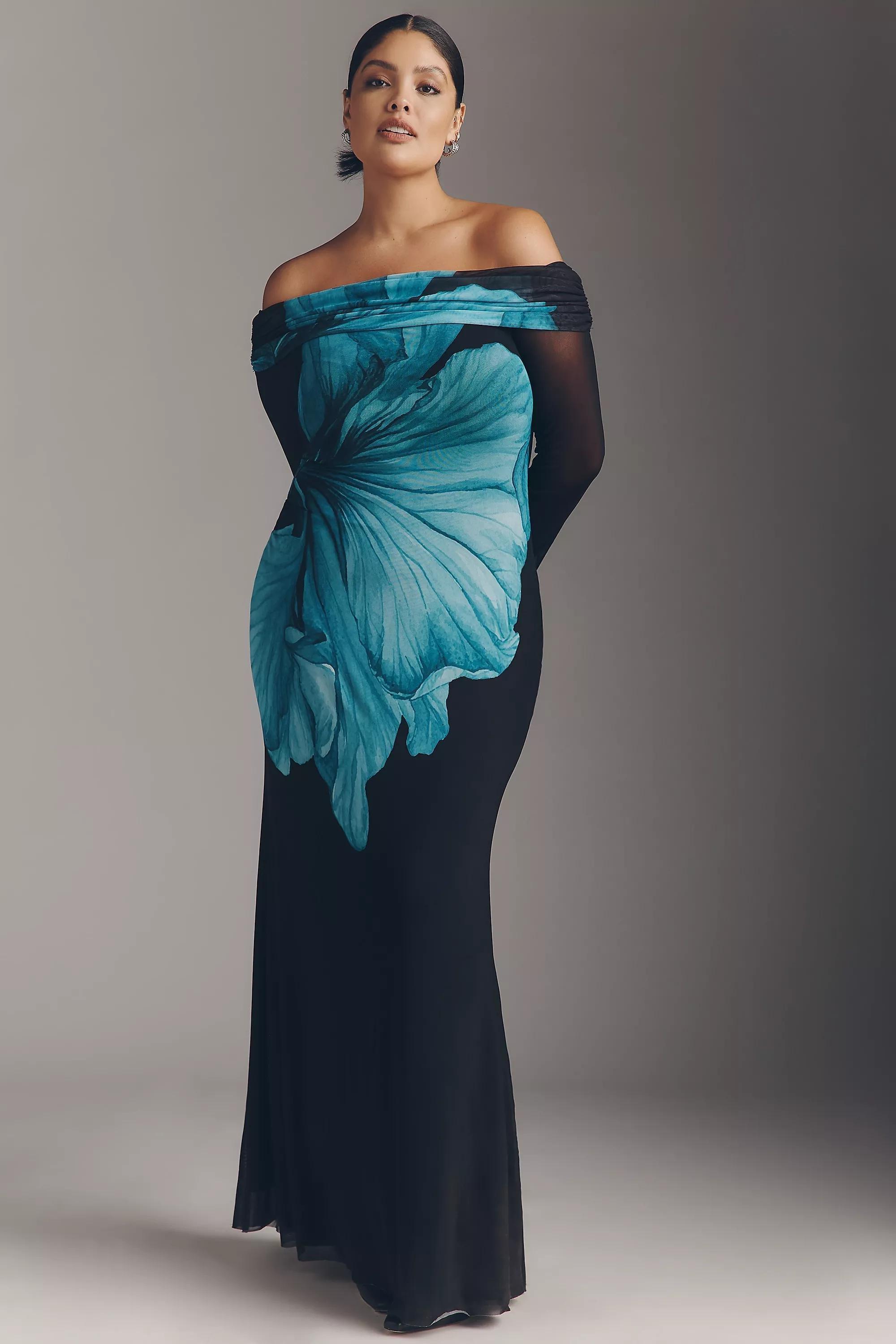 By Afrm Long-Sleeve Off-The-Shoulder Mesh Maxi Dress, Black, A501_0520, large image number 4