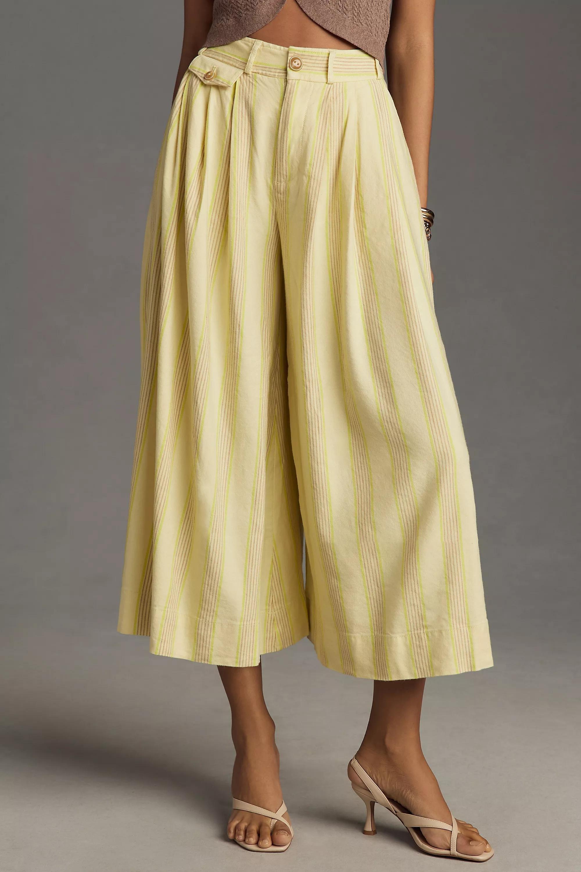 By Maeve Striped High Rise Linen Trousers, Beige, , large image number 1