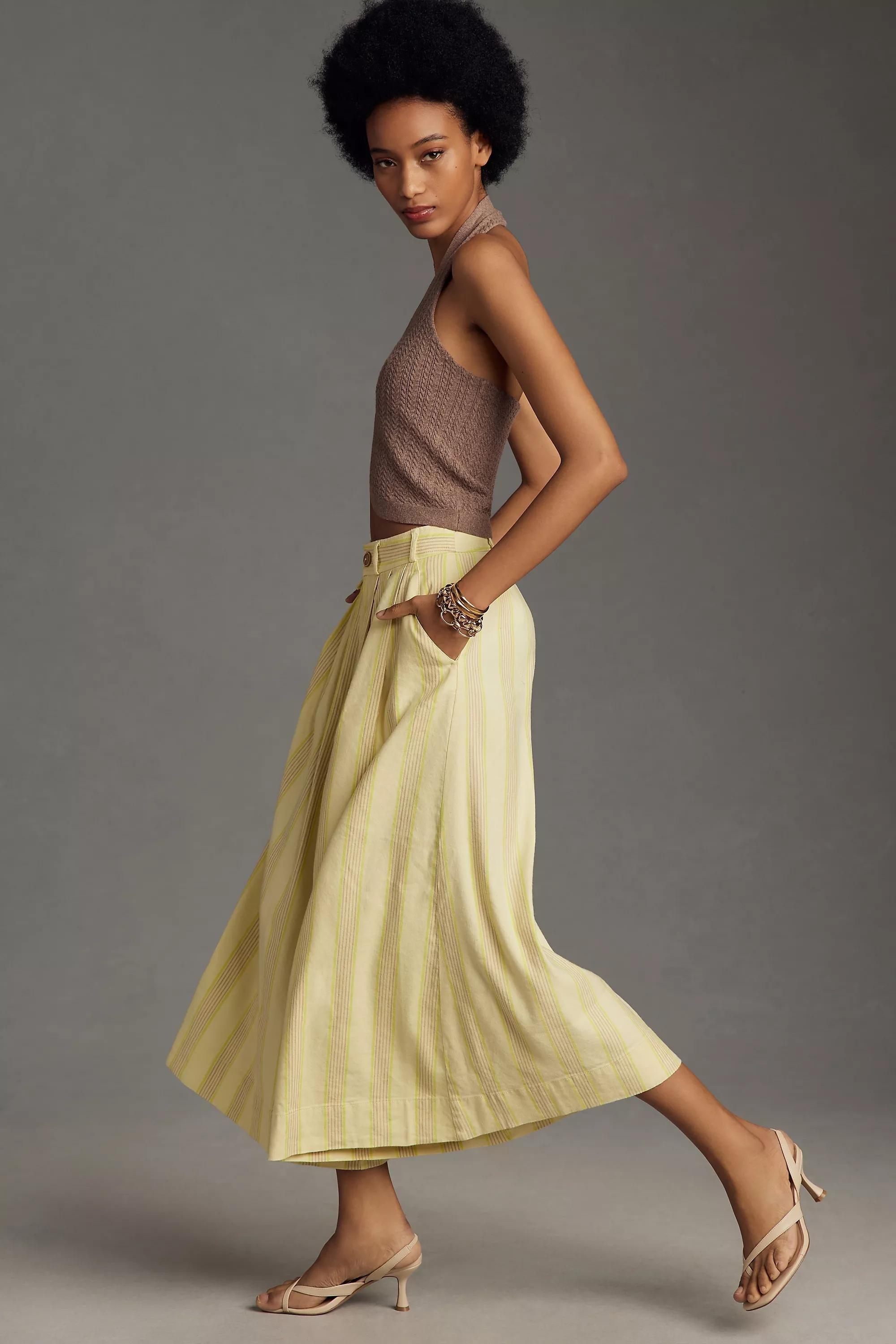 By Maeve Striped High Rise Linen Trousers, Beige, , large image number 2