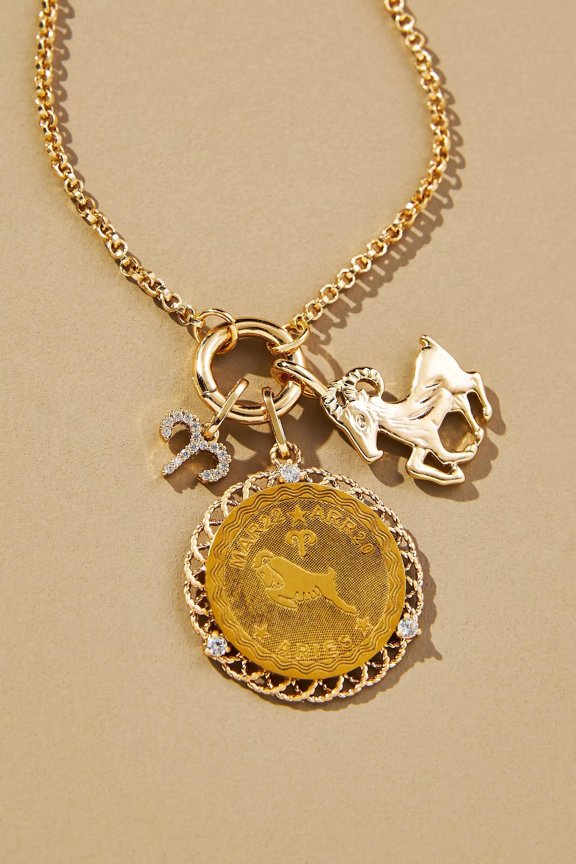 Zodiac Charm Necklace, Gold-Plated, A501_0801, large image number 0