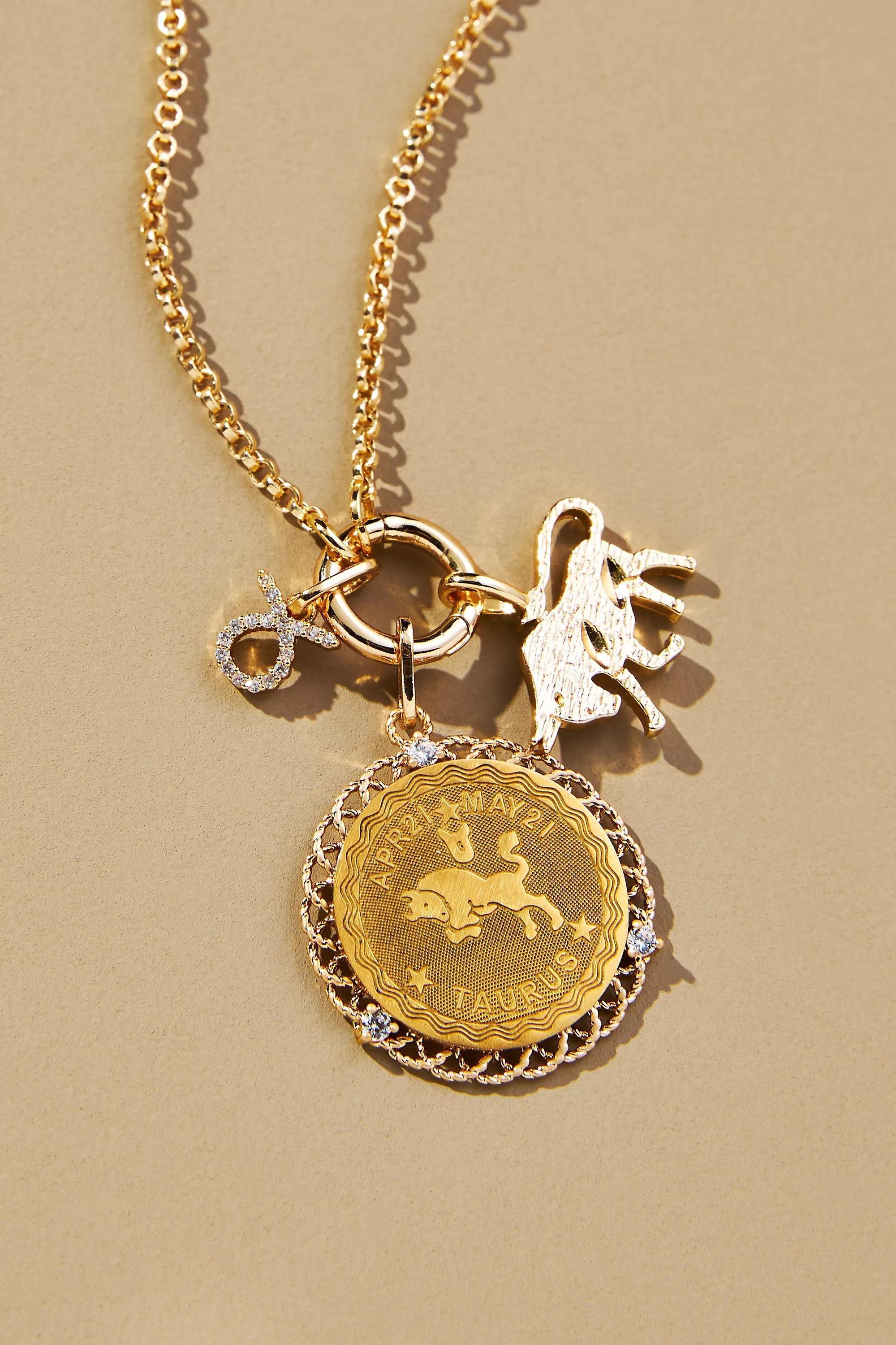 Zodiac Charm Necklace, Gold-Plated, A501_0802, large image number 0