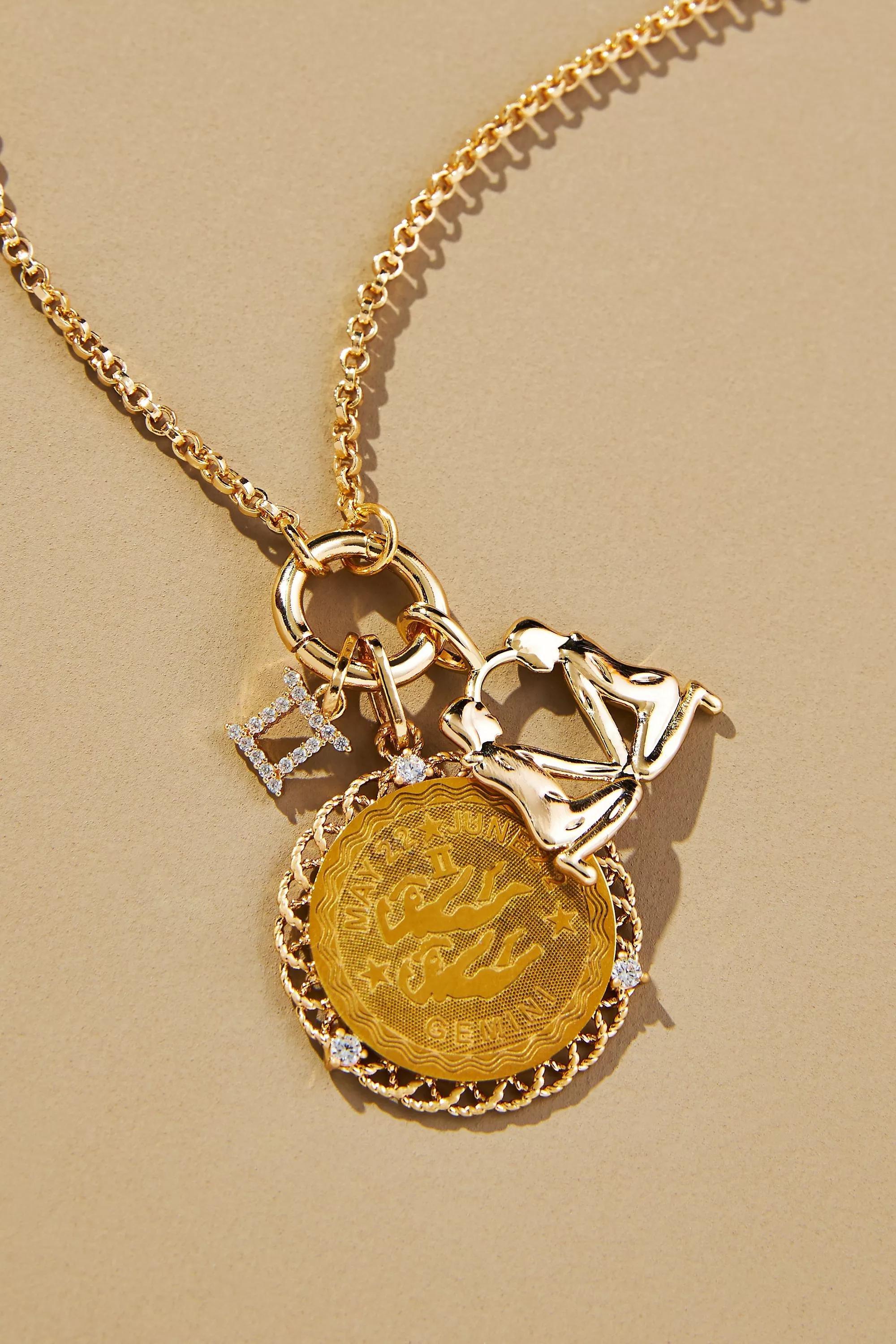 Zodiac Charm Necklace, Gold-Plated, A501_0803, large image number 0