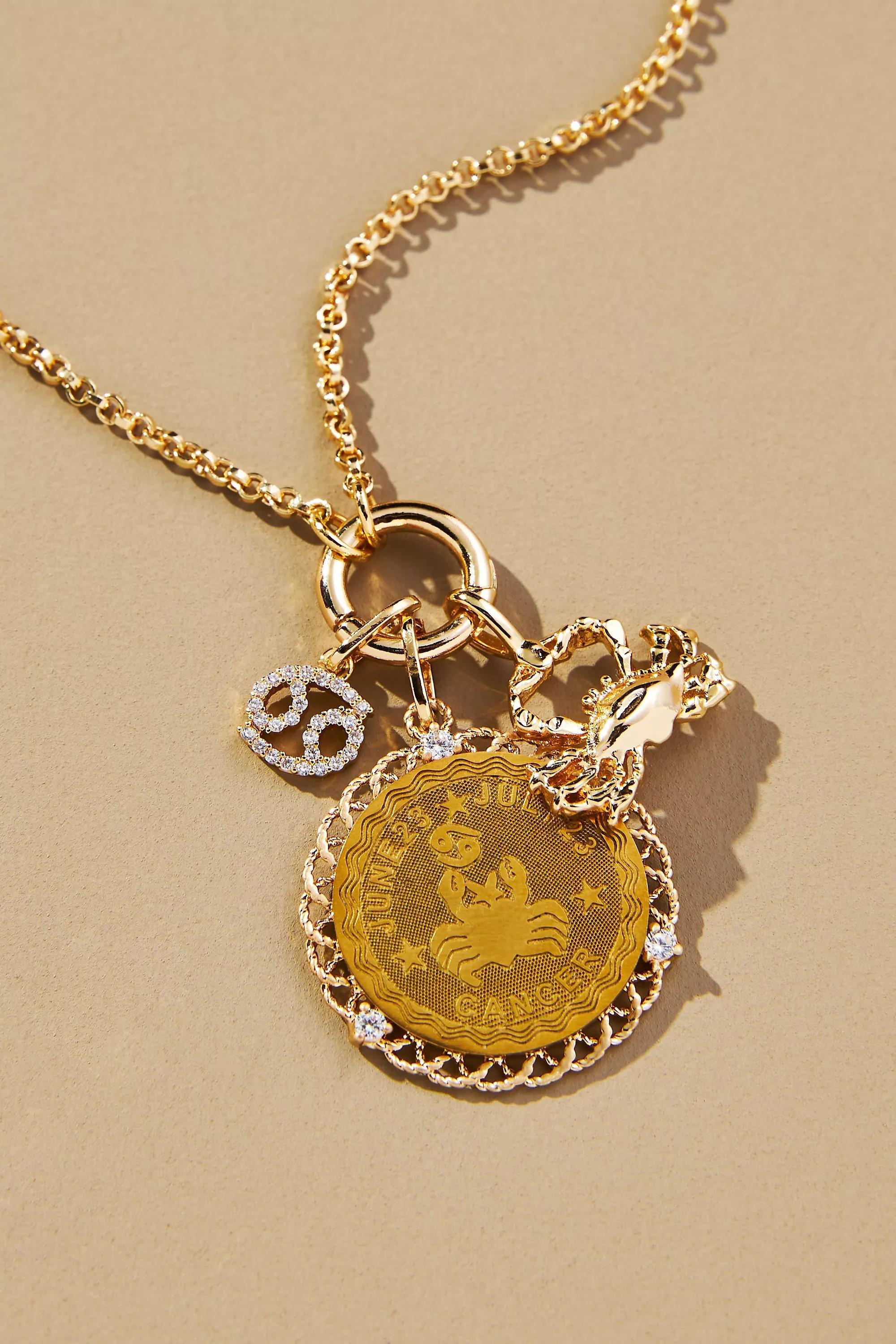 Zodiac Charm Necklace, Gold-Plated, A501_0804, large image number 0