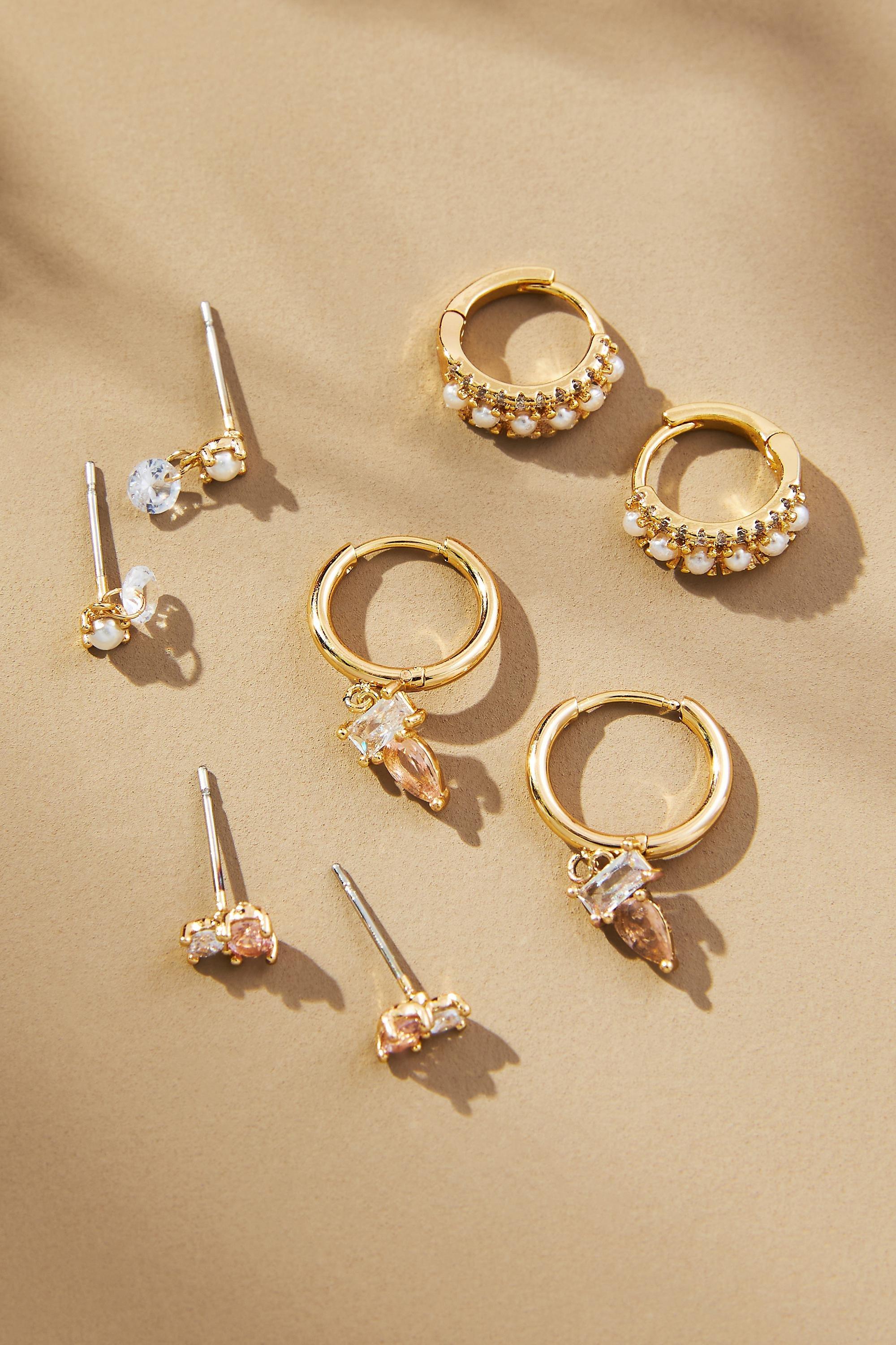 Birthstone Earrings, Set Of 4, Gold, A501_0016, large image number 0