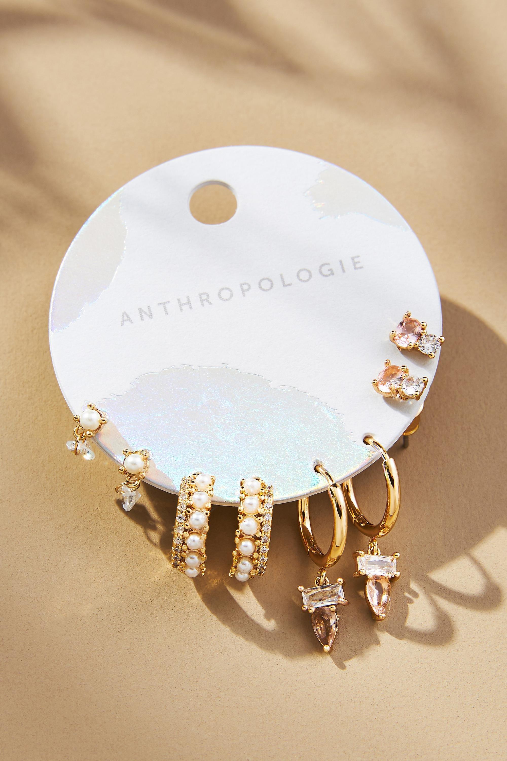 Birthstone Earrings, Set Of 4, Gold, A501_0016, large image number 1
