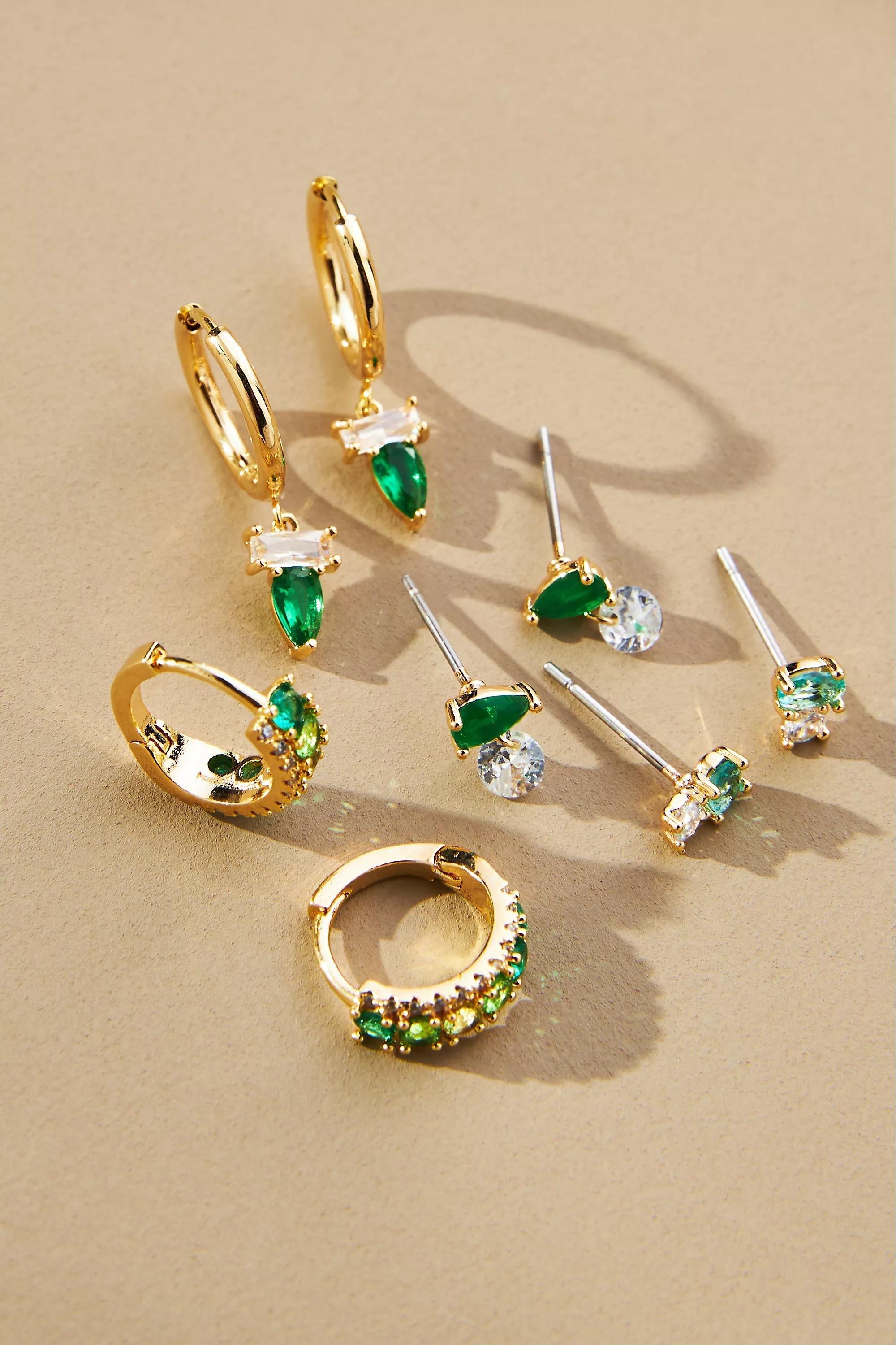 14K Gold-Plated Birthstone Earrings, Set Of 4, A501_0037, large image number 0