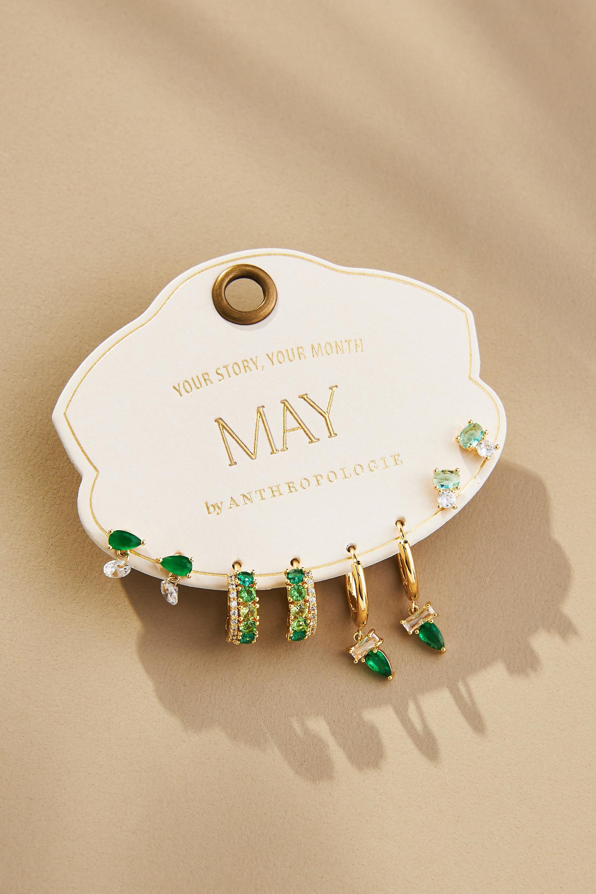 14K Gold-Plated Birthstone Earrings, Set Of 4, A501_0037, large image number 1