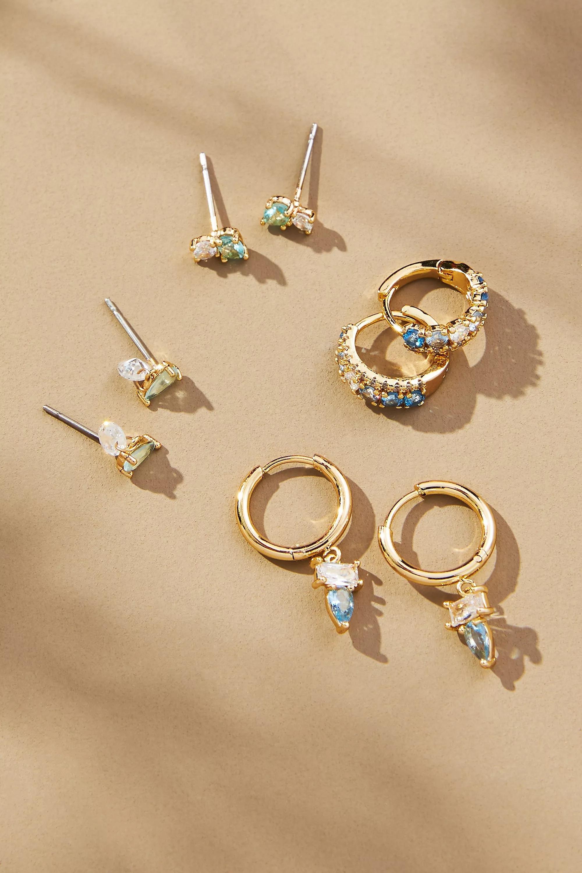 Birthstone Earrings, Set Of 4, Gold, A501_0045, large image number 0