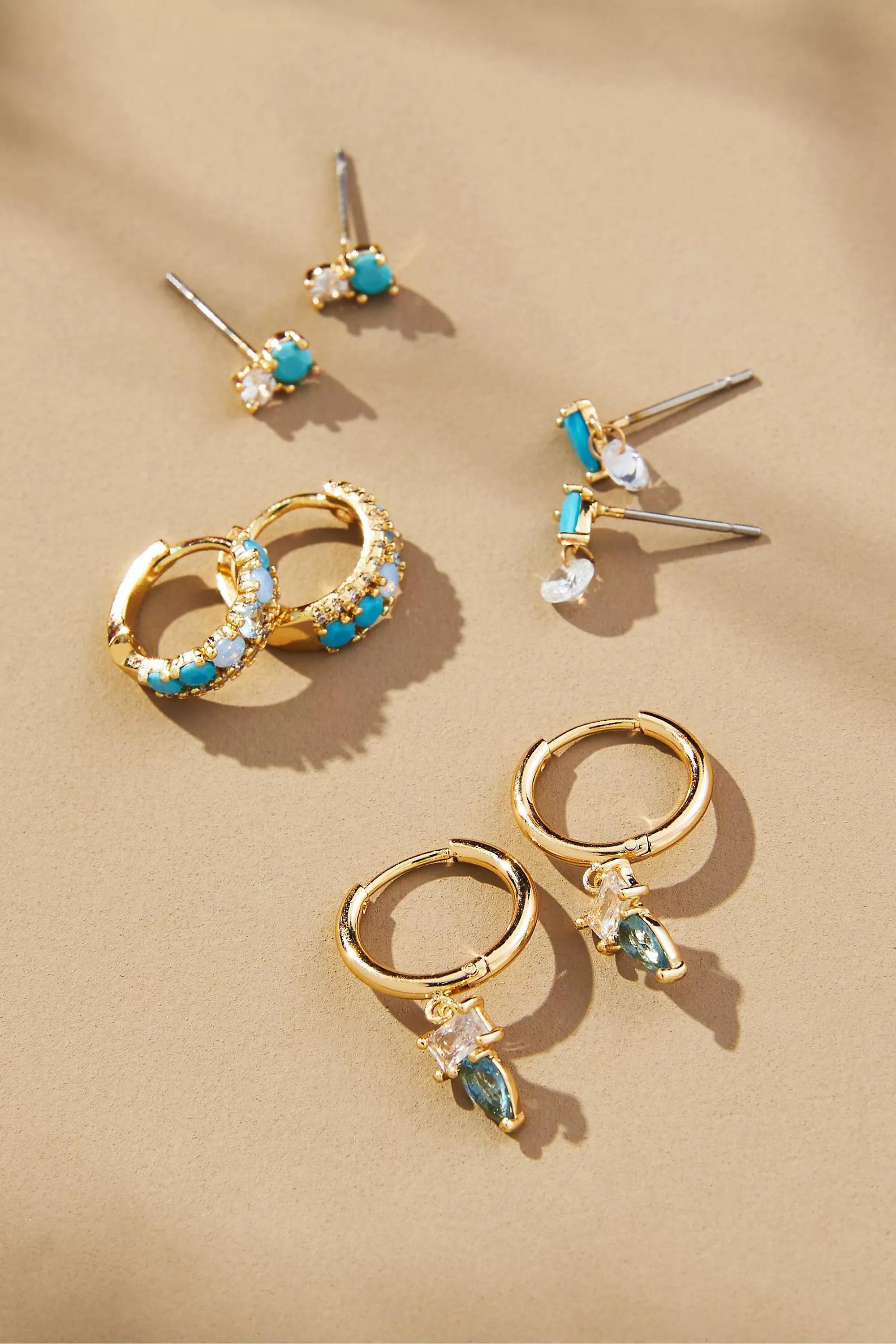 Birthstone Earrings Set Of 4, Blue, A501_0046, large image number 0