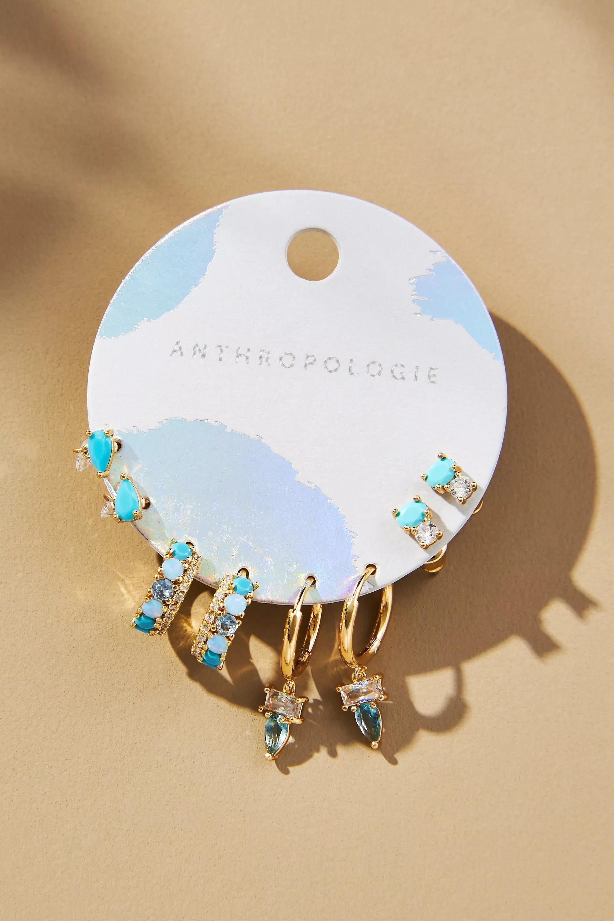 Birthstone Earrings Set Of 4, Blue, A501_0046, large image number 1