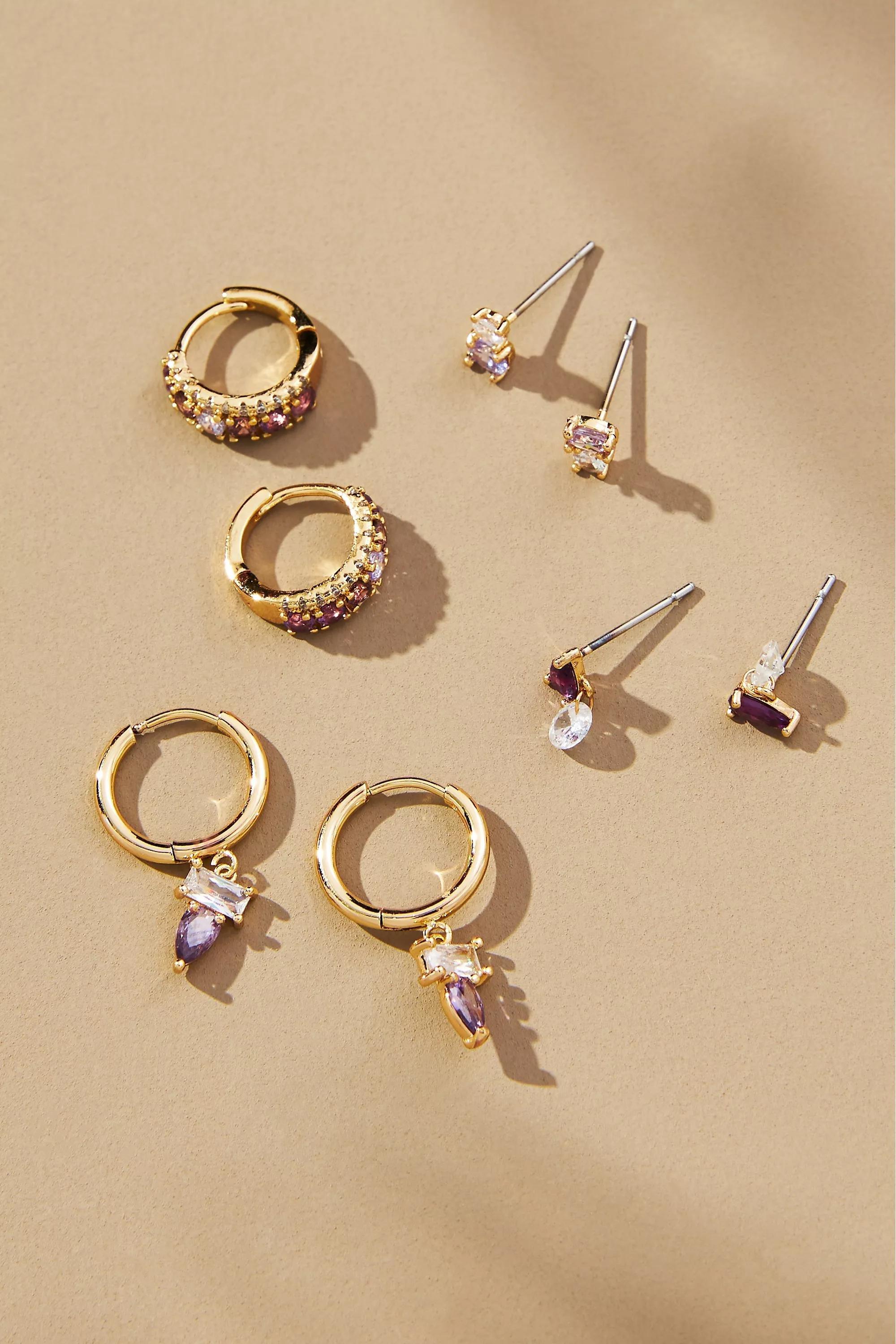 Birthstone Earrings, Set Of 4, Gold-Plated, A501_0053, large image number 0