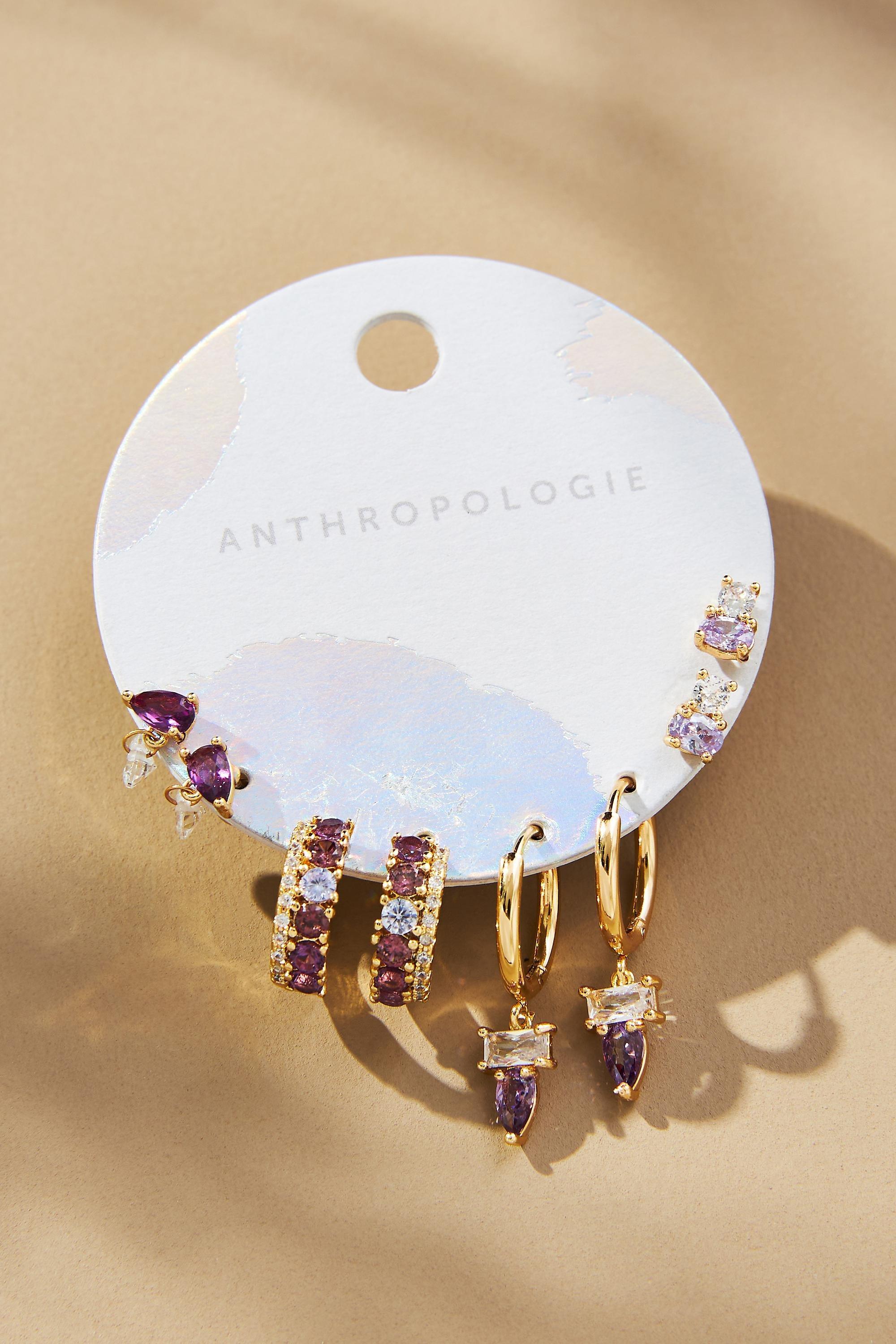 Birthstone Earrings, Set Of 4, Gold-Plated, A501_0053, large image number 1