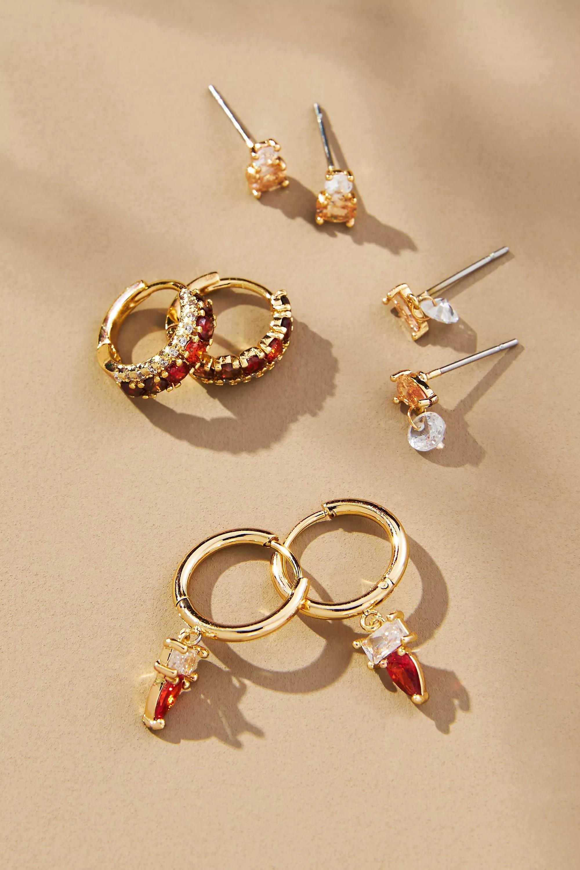 Birthstone Earrings, Set Of 4, Gold-Plated, A501_0061, large image number 0