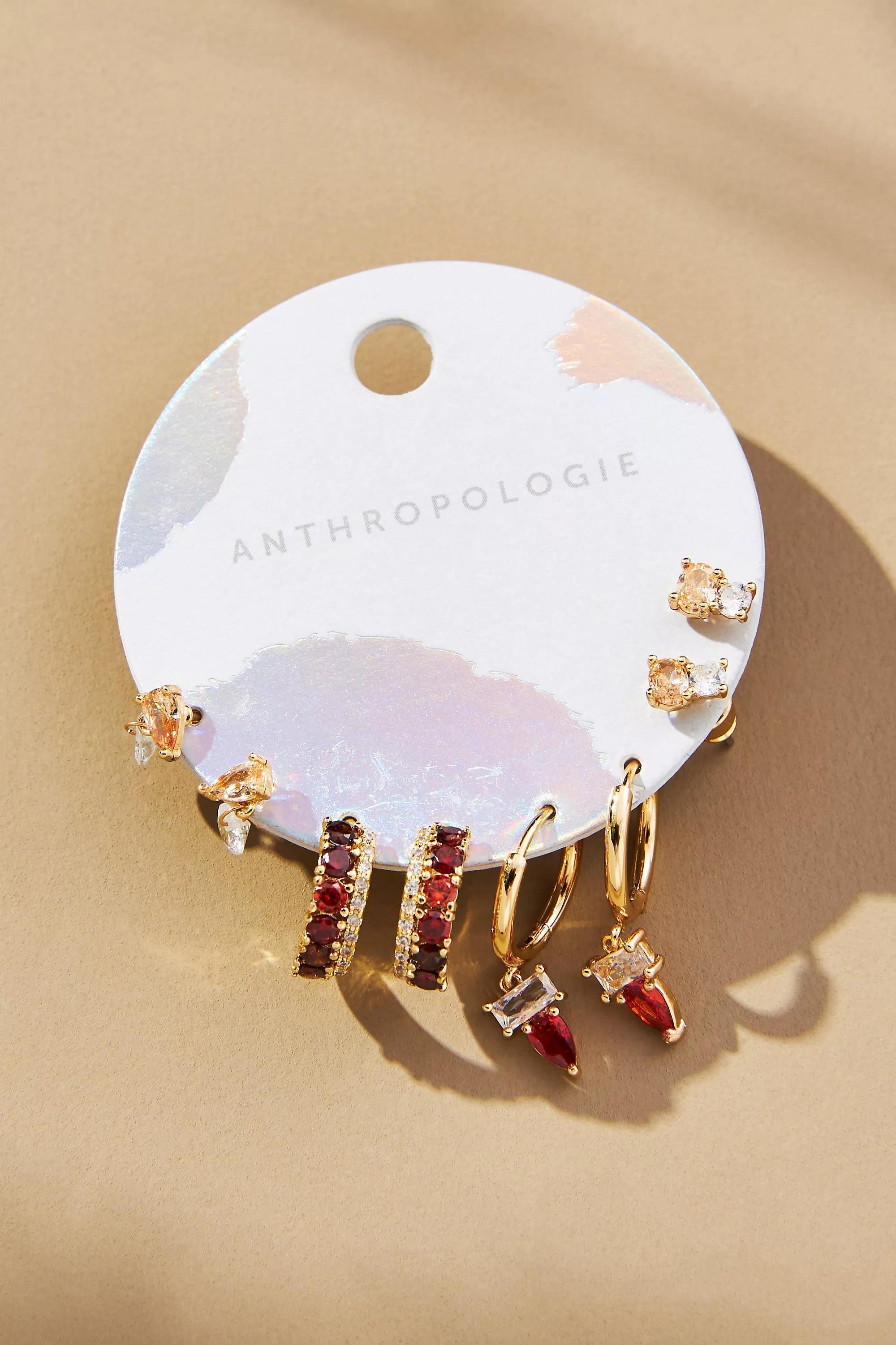 Birthstone Earrings, Set Of 4, Gold-Plated, A501_0061, large image number 1