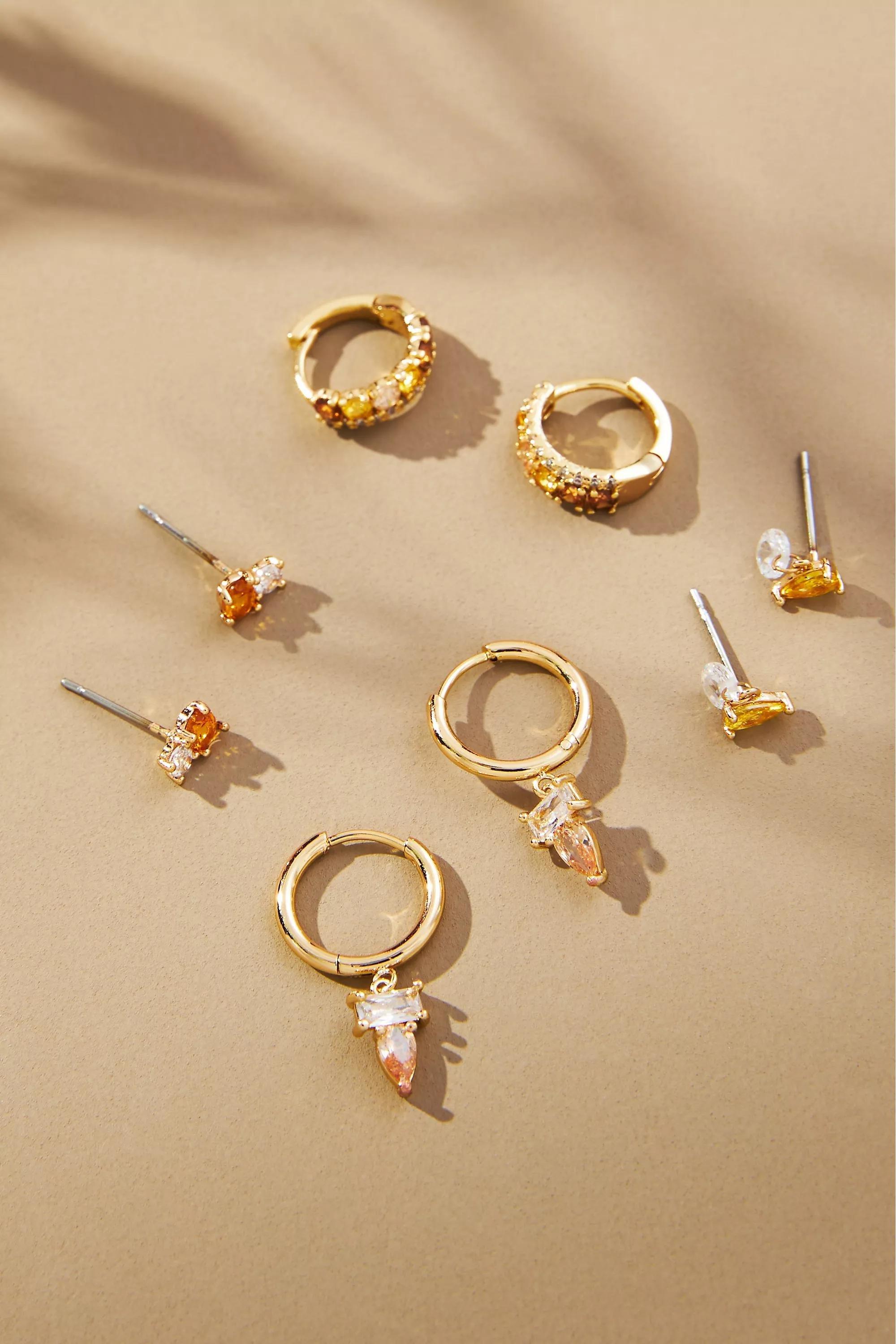 Birthstone Earrings, Set Of 4, Gold, A501_0073, large image number 0