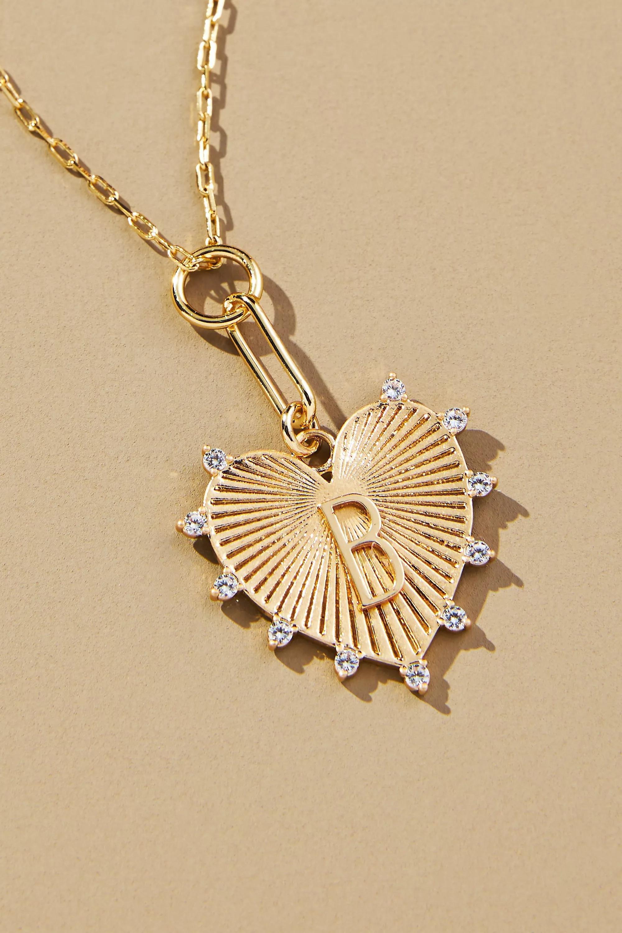 Gold-Plated Monogram Heart Pendant Necklace, B, A501_0902, large image number 0