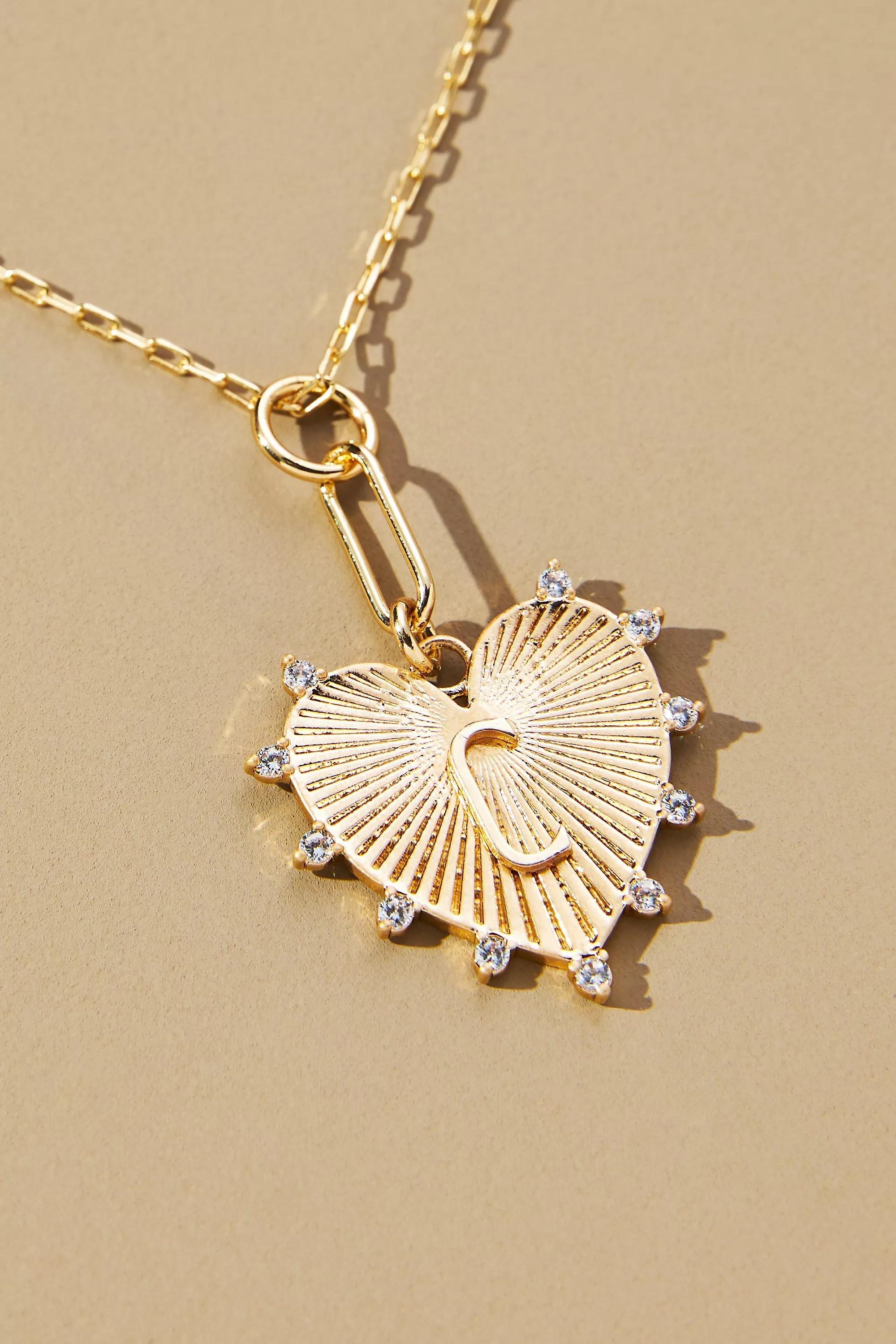 Gold-Plated Monogram Heart Pendant Necklace, C, A501_0903, large image number 0