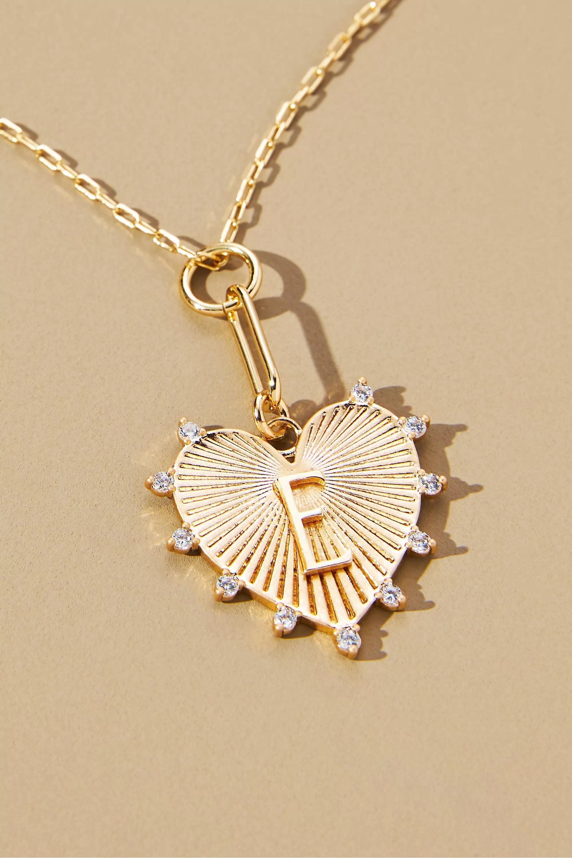 Gold-Plated Monogram Heart Pendant Necklace, E, A501_0905, large image number 0
