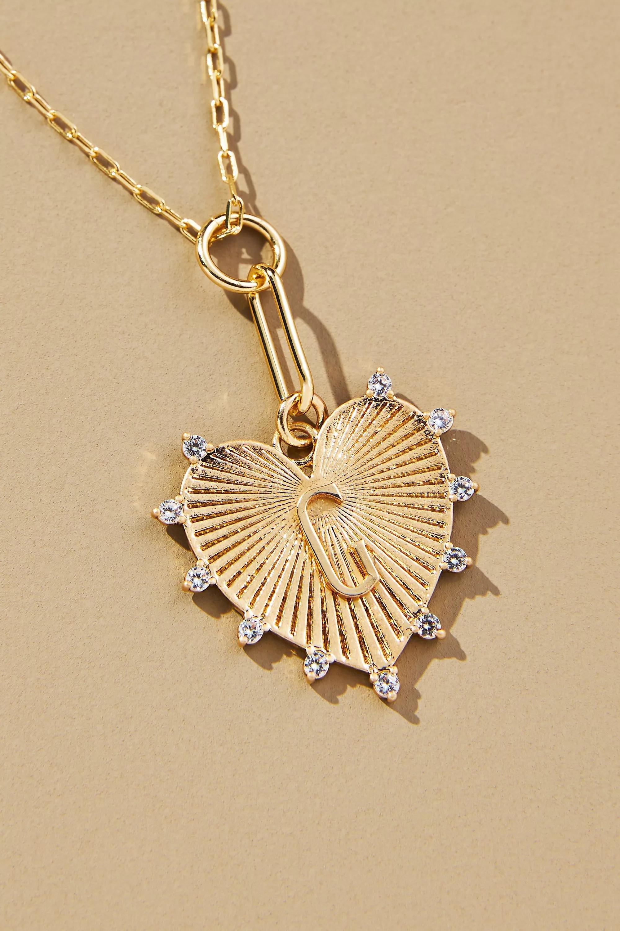 Gold-Plated Monogram Heart Pendant Necklace, G, A501_0907, large image number 0