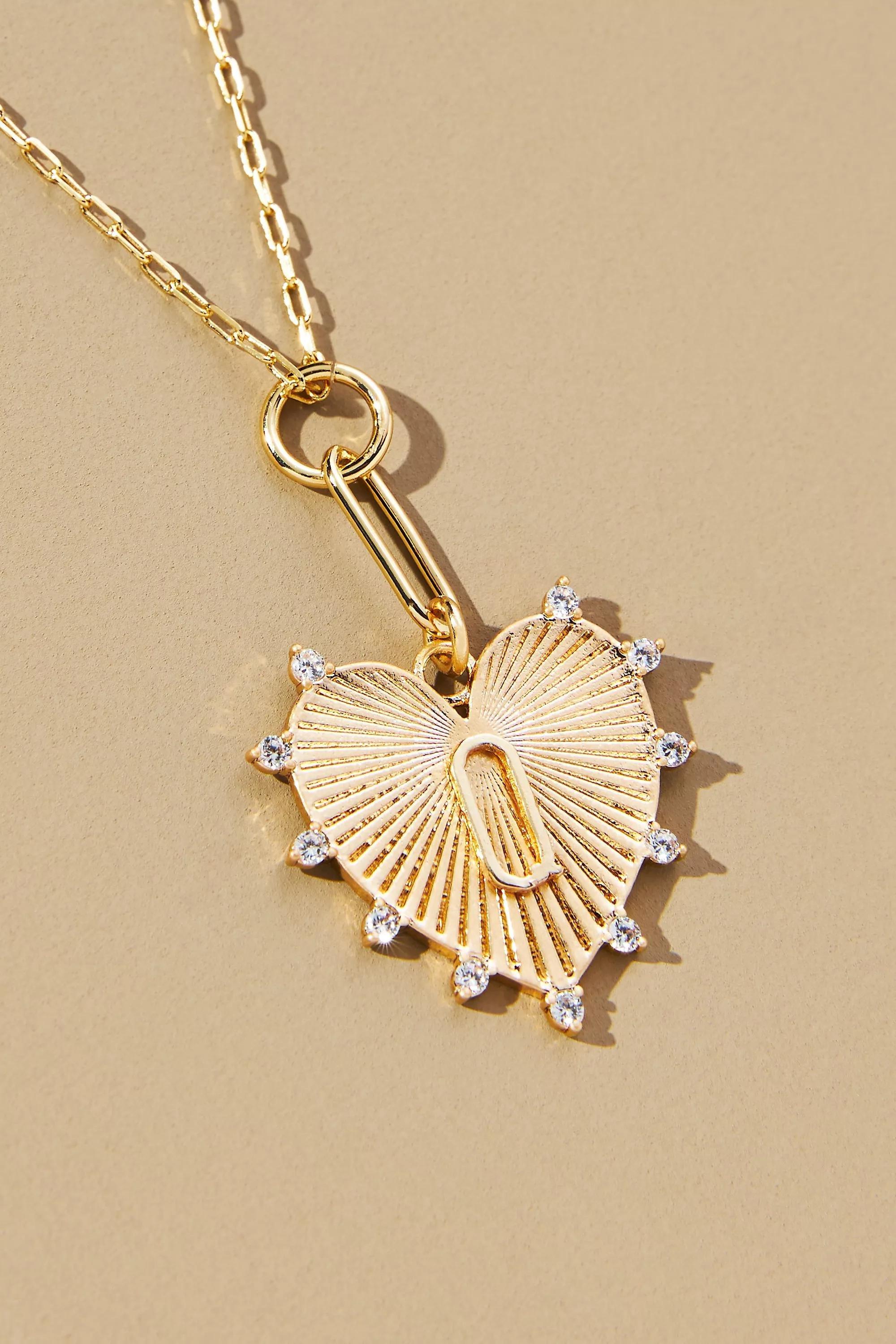 Gold-Plated Monogram Heart Pendant Necklace, Q, A501_0917, large image number 0