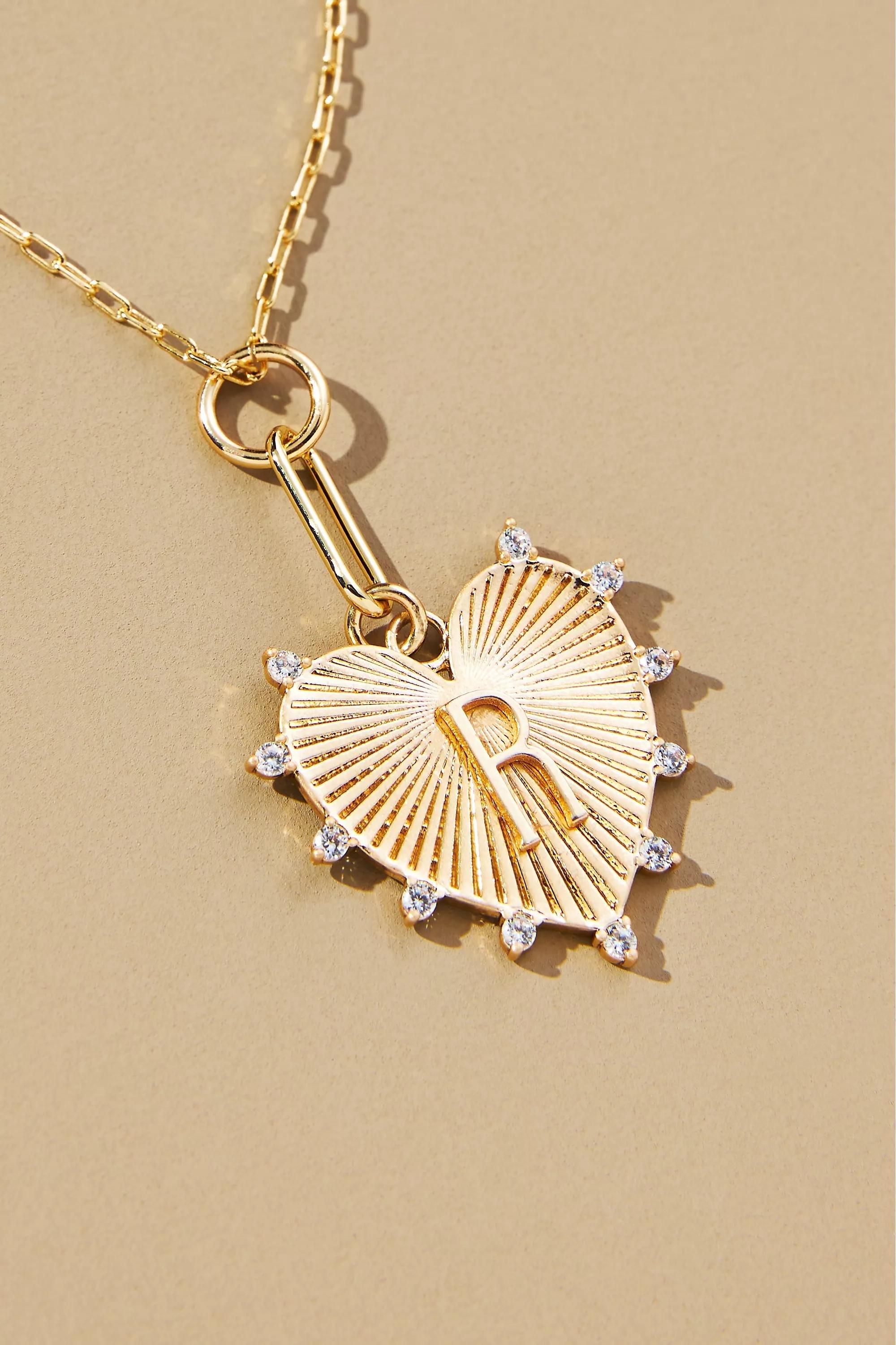 Gold-Plated Monogram Heart Pendant Necklace, R, A501_0918, large image number 0