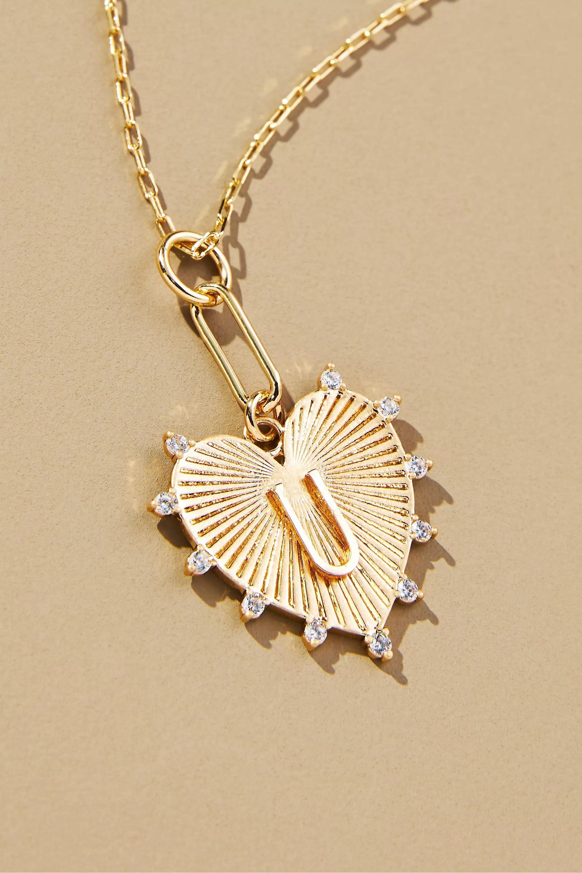 Gold-Plated Monogram Heart Pendant Necklace, U, A501_0921, large image number 0