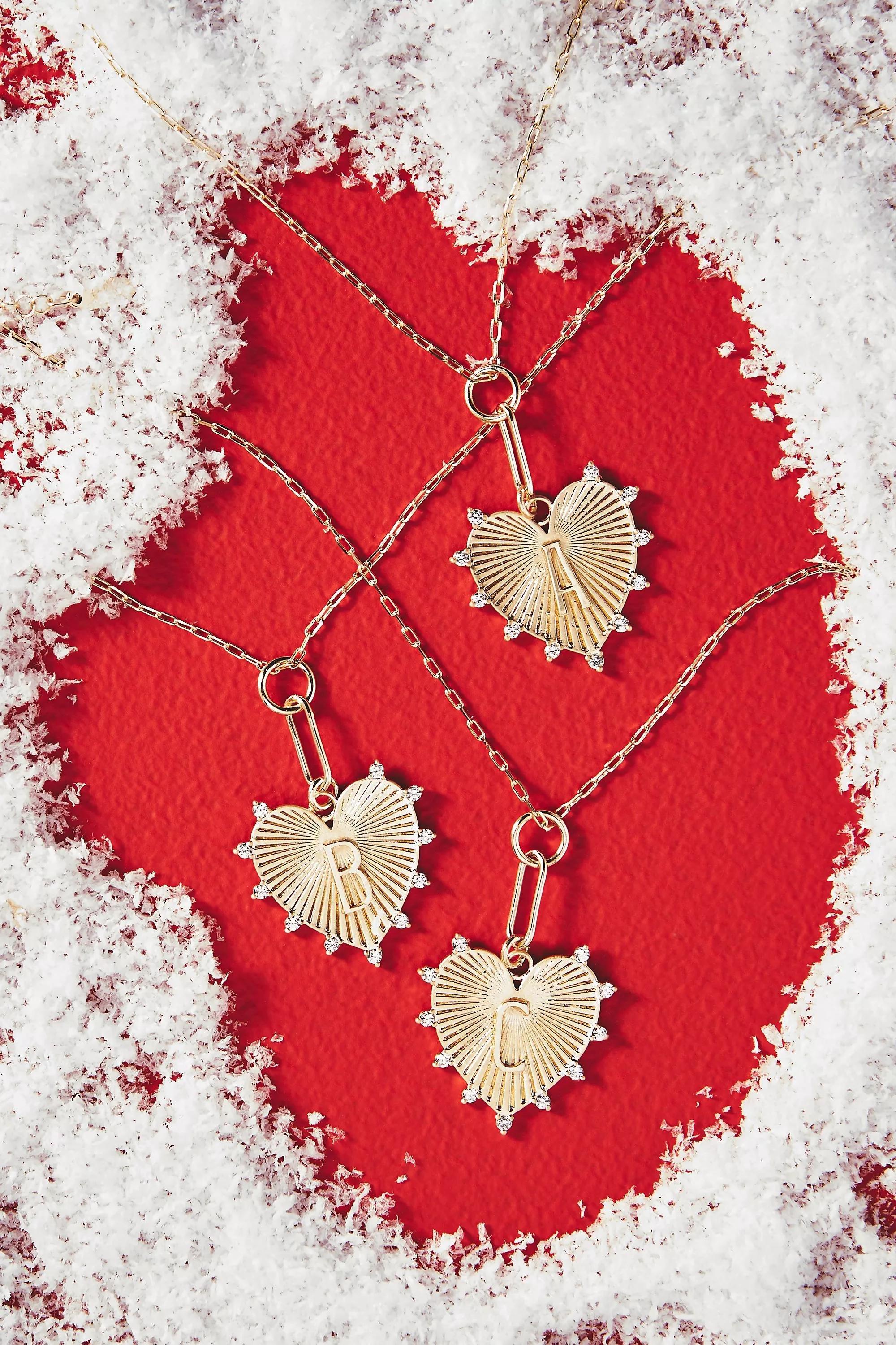 Gold-Plated Monogram Heart Pendant Necklace, U, A501_0921, large image number 1