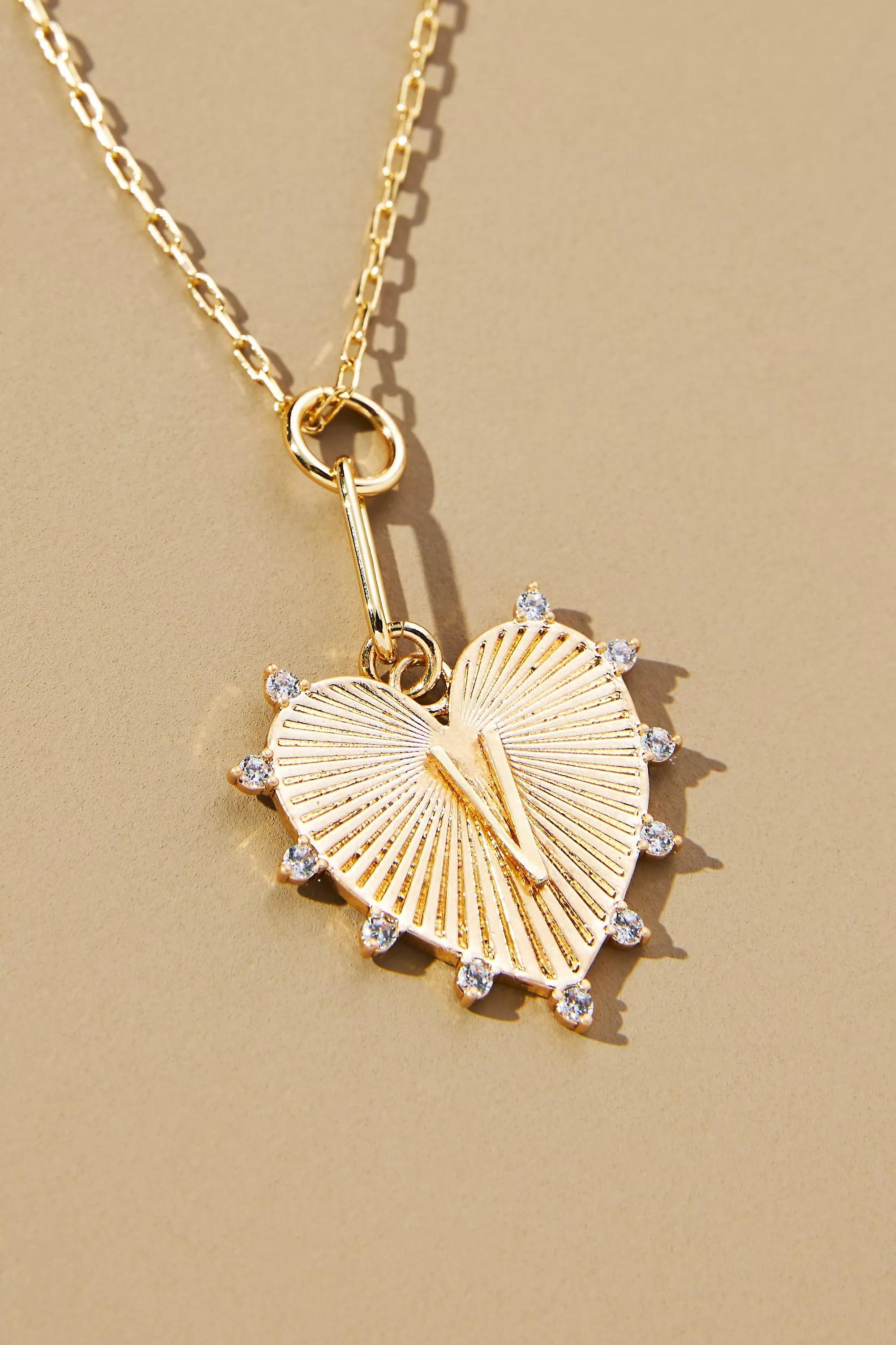 Gold-Plated Monogram Heart Pendant Necklace, V, A501_0922, large image number 0