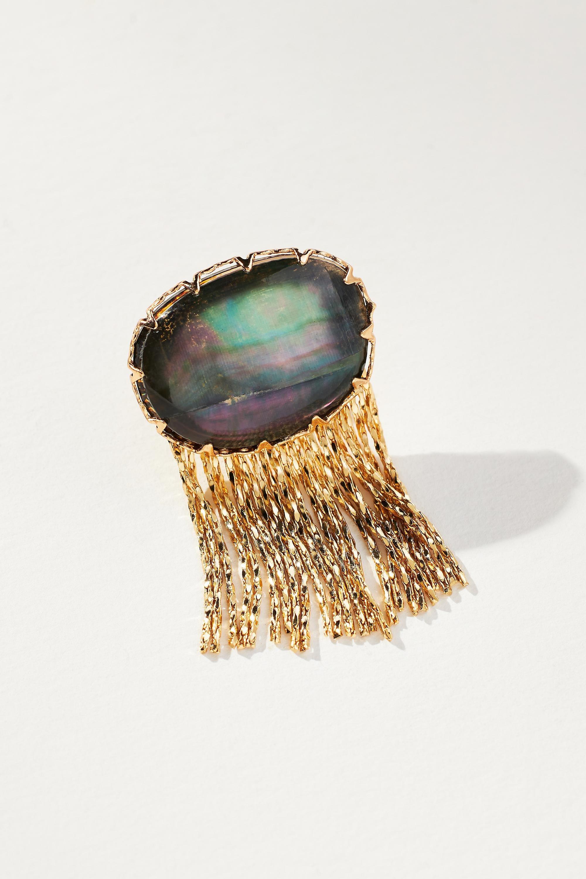 Metal Fringe Stone Earrings, Green, A501_0031, large image number 1
