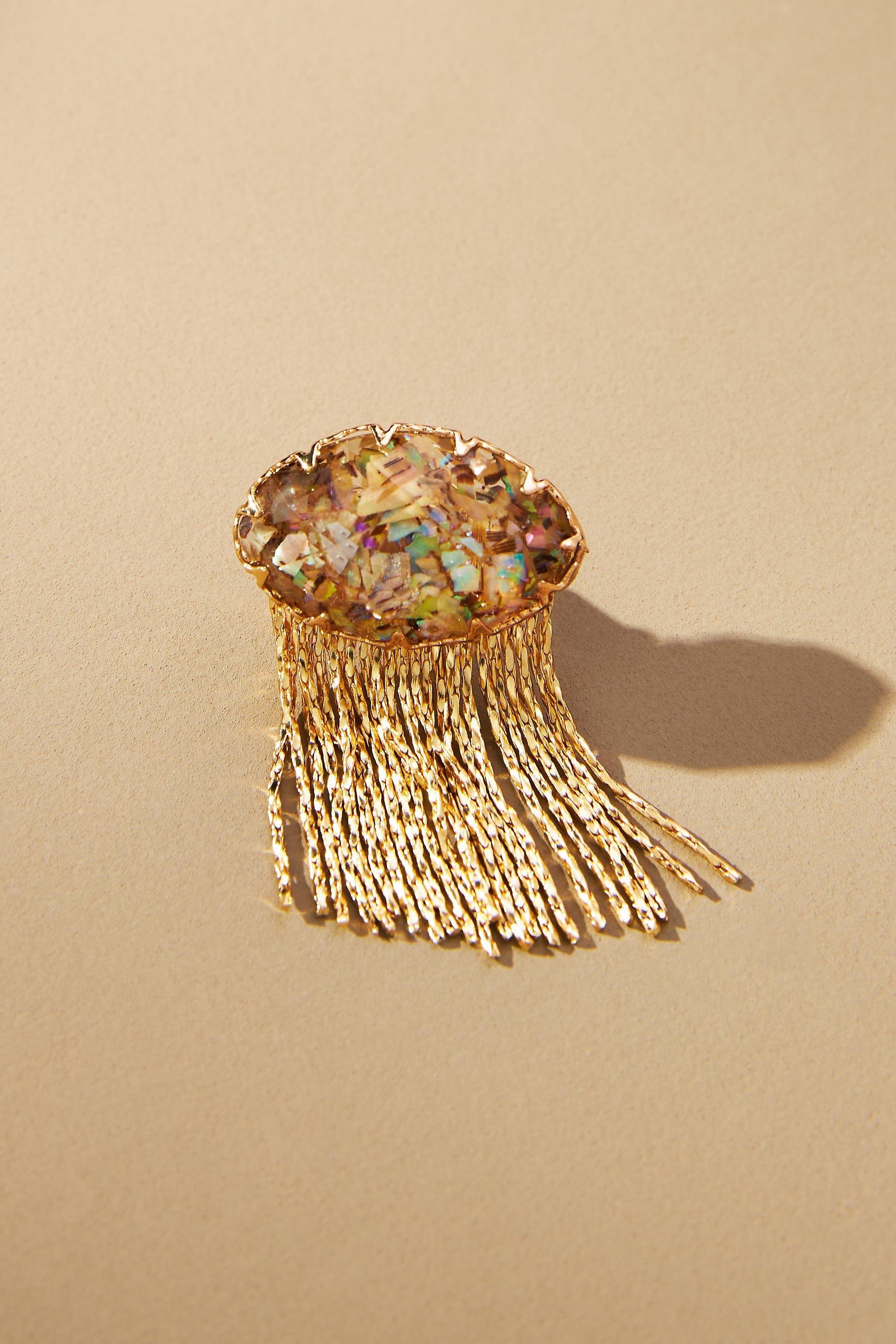 Metal Fringe Stone Earrings, Gold, A501_0044, medium