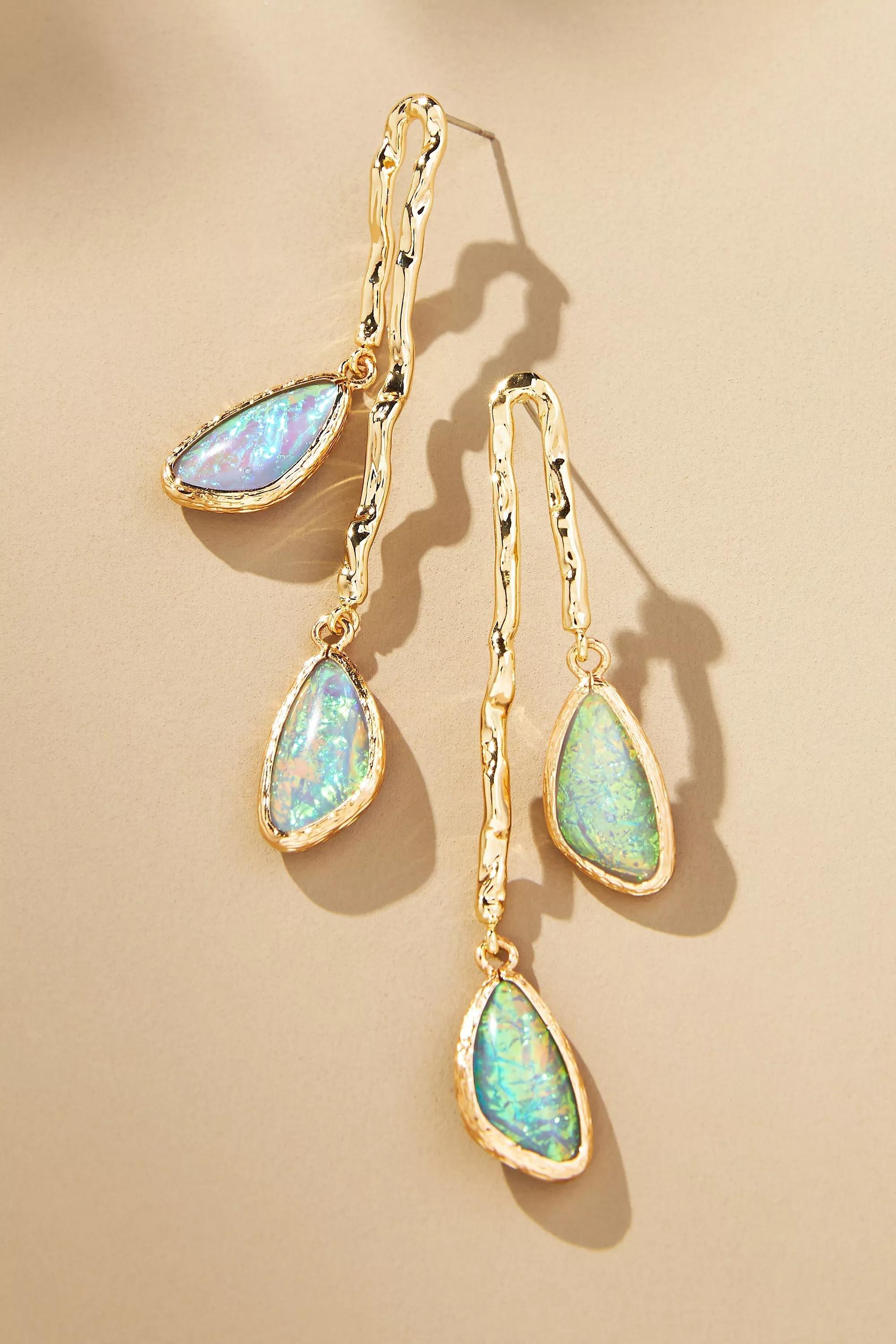 Double Stone Drop Earrings, Gold-Plated, , medium