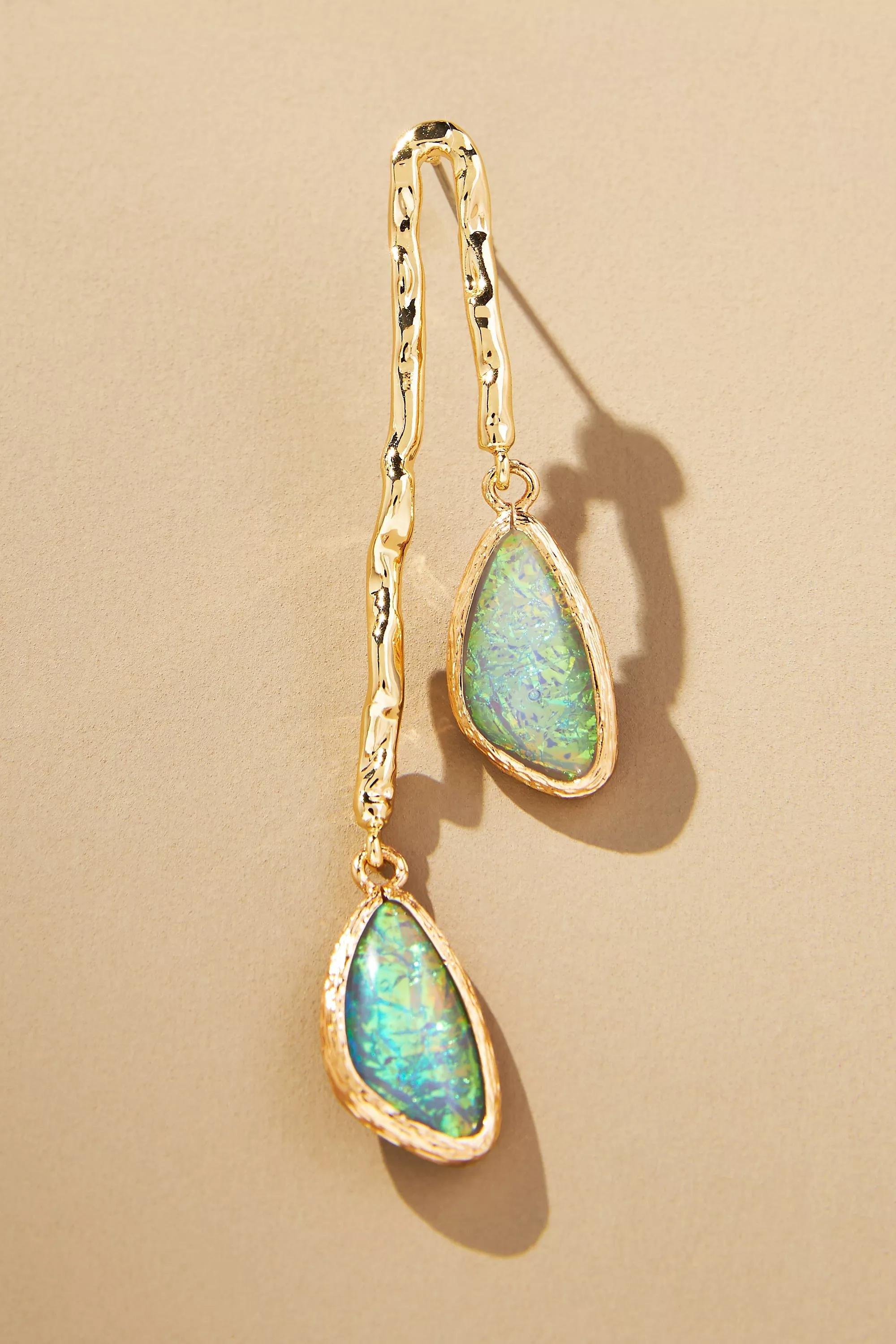 Double Stone Drop Earrings, Gold-Plated, A501_0030, large image number 1