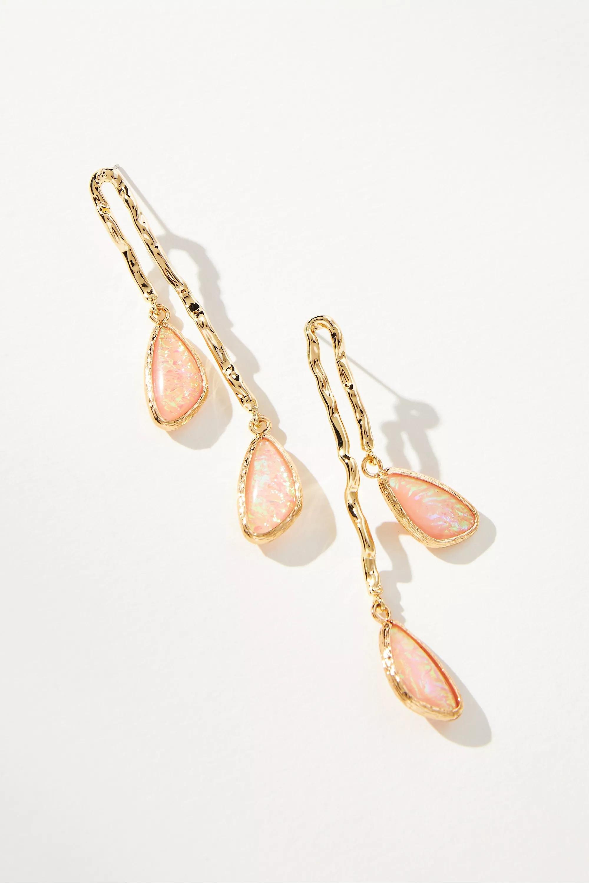 Double Stone Drop Earrings, Gold-Plated, A501_0066, large image number 0