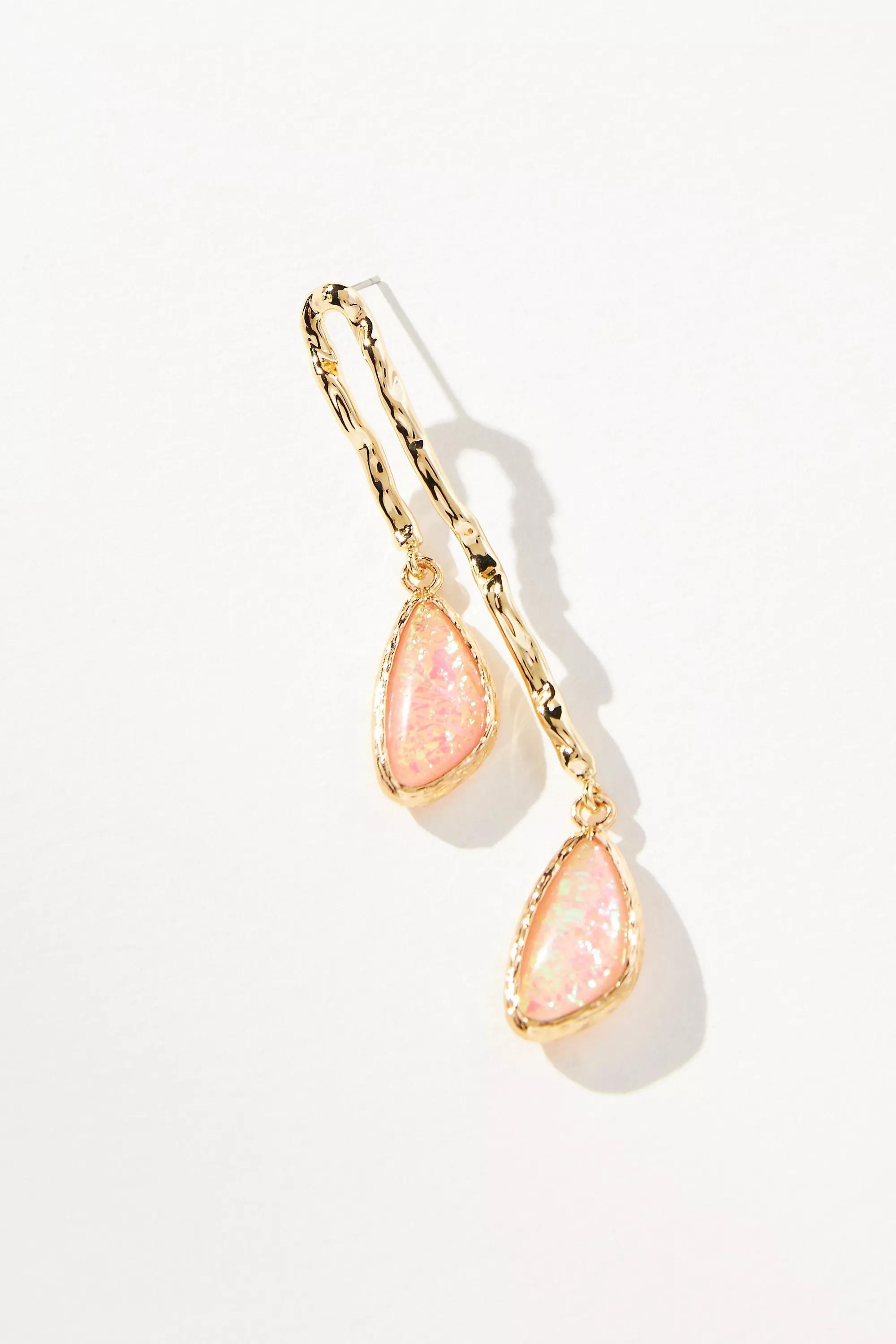Double Stone Drop Earrings, Gold-Plated, A501_0066, large image number 1