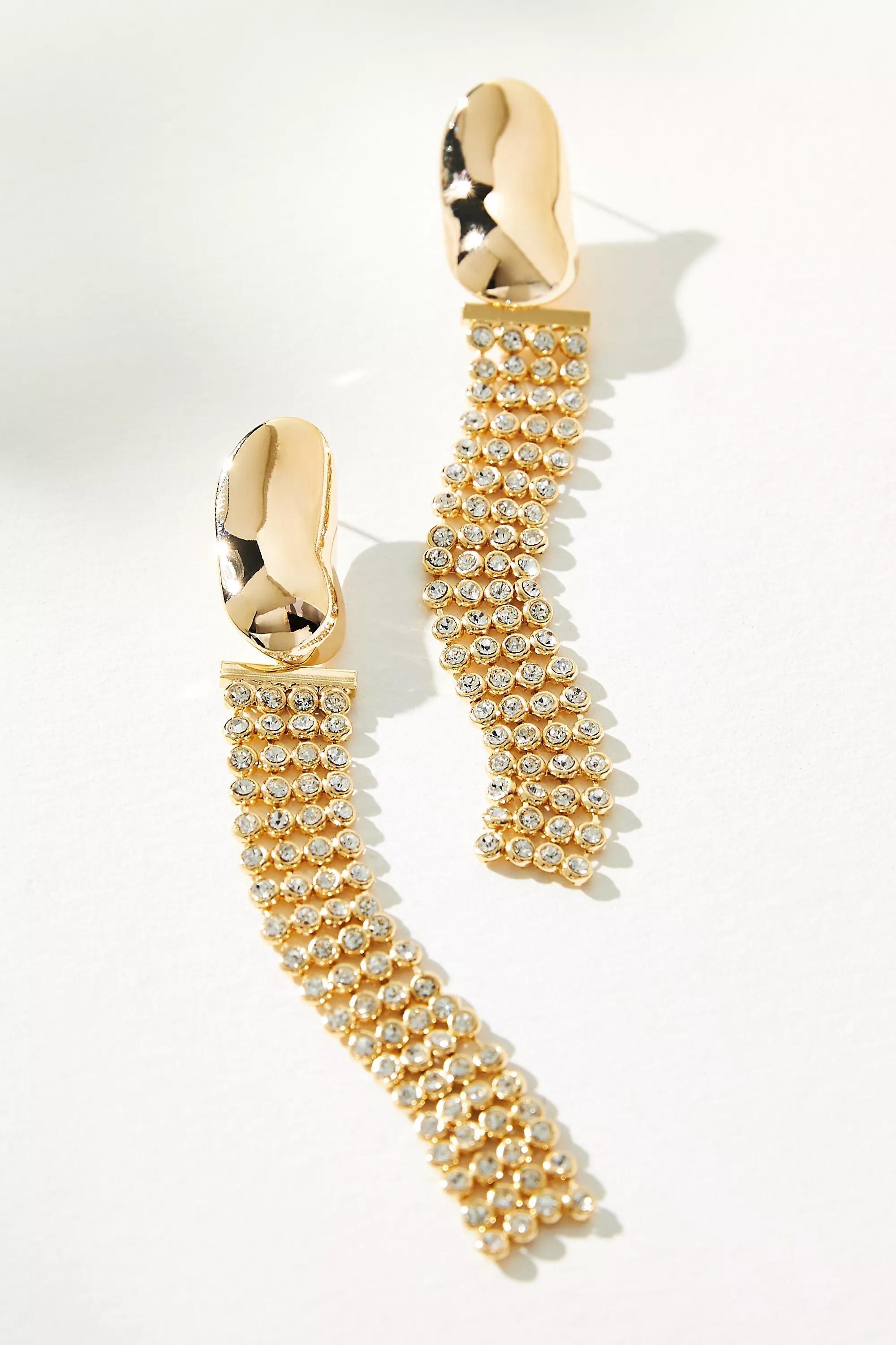 Crystal Tassel Gold-Plated Drop Earrings, Silver, , medium