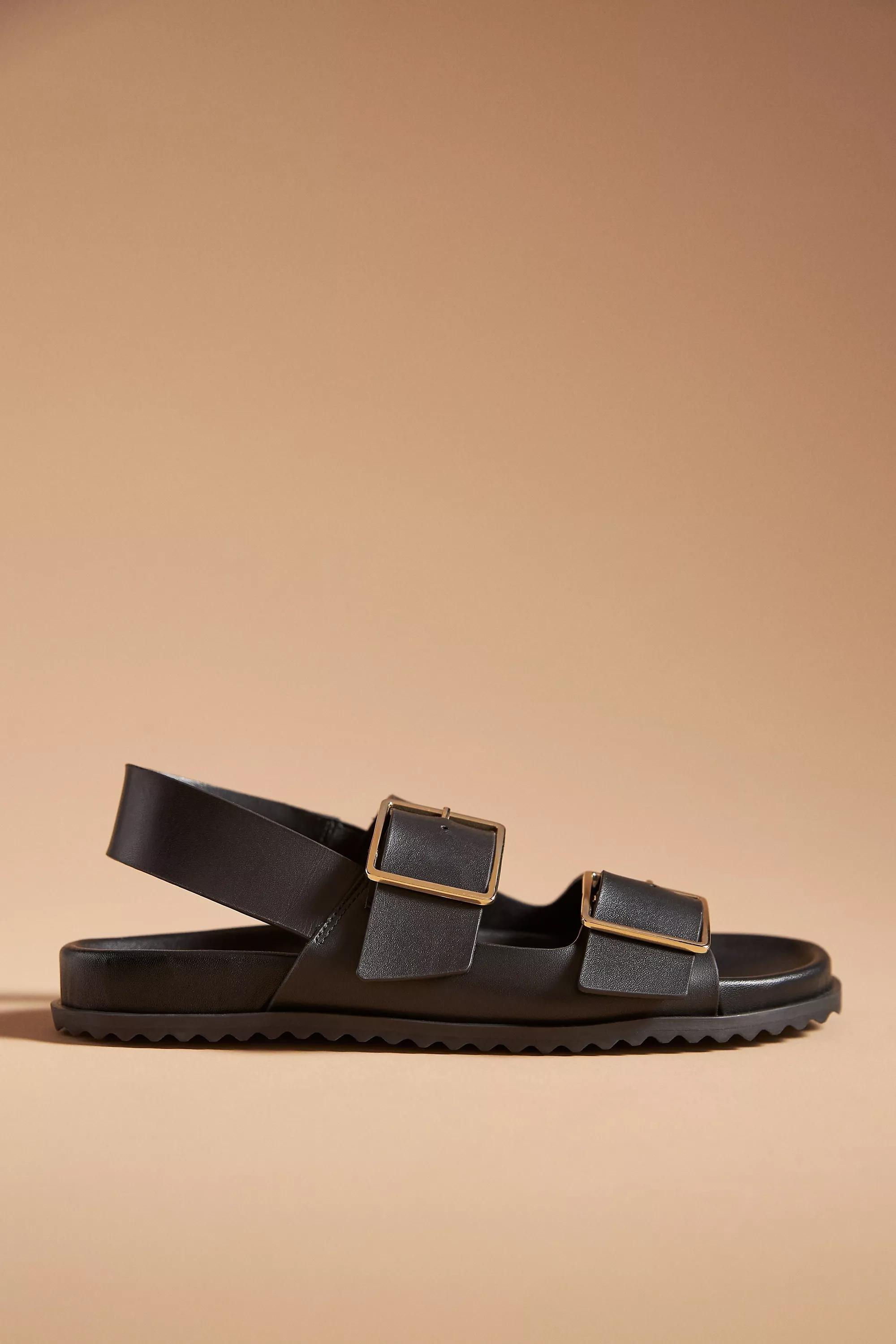By Anthropologie Square Buckle Slingback Sandals, Black, , large image number 0