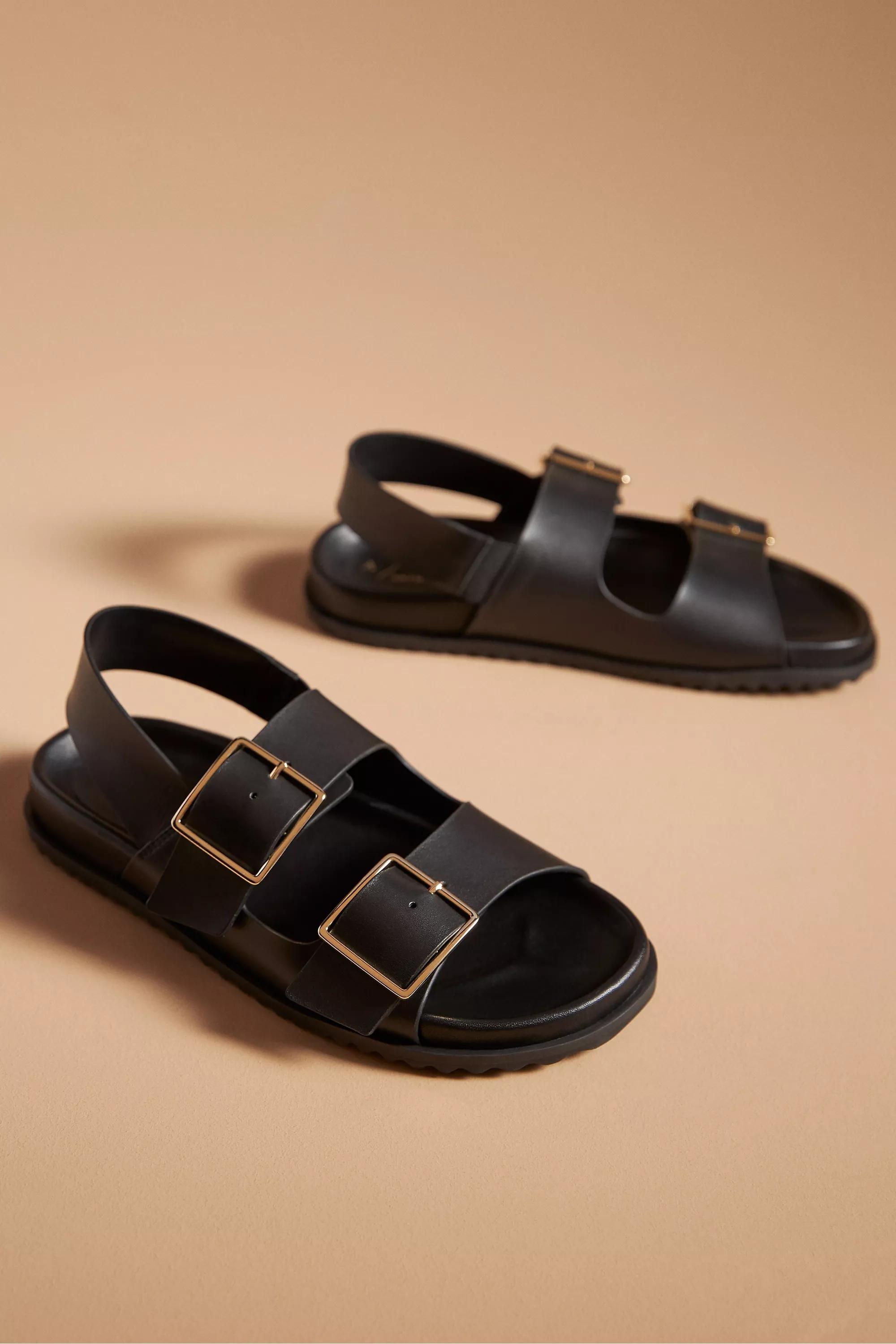 By Anthropologie Square Buckle Slingback Sandals, Black, , large image number 1