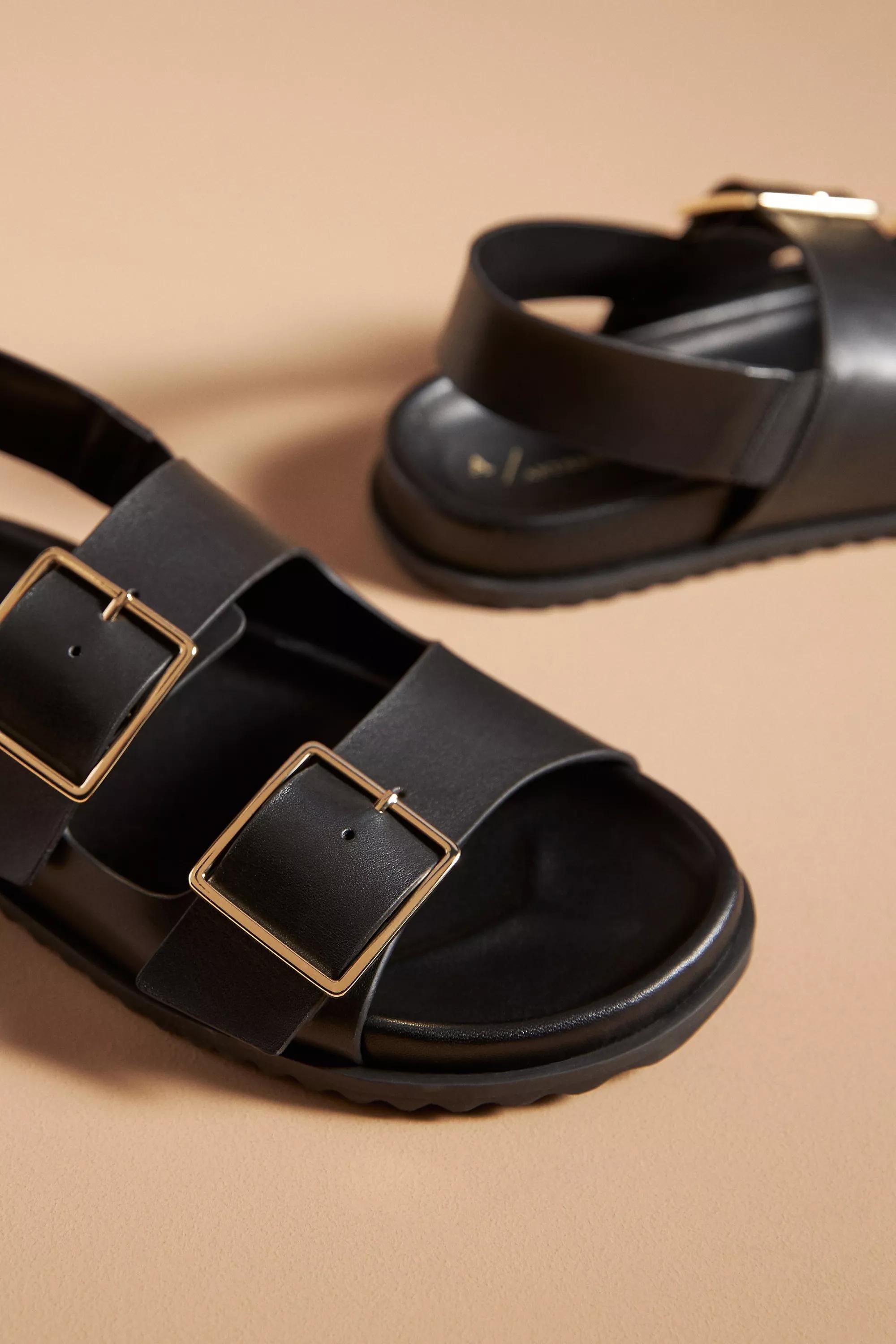 By Anthropologie Square Buckle Slingback Sandals, Black, , large image number 2