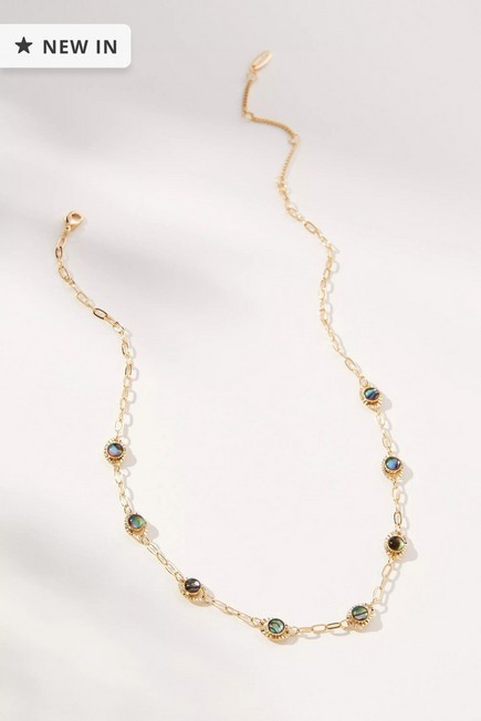 Anthropologie - Iridescent Stones Necklace, Gold-Plated