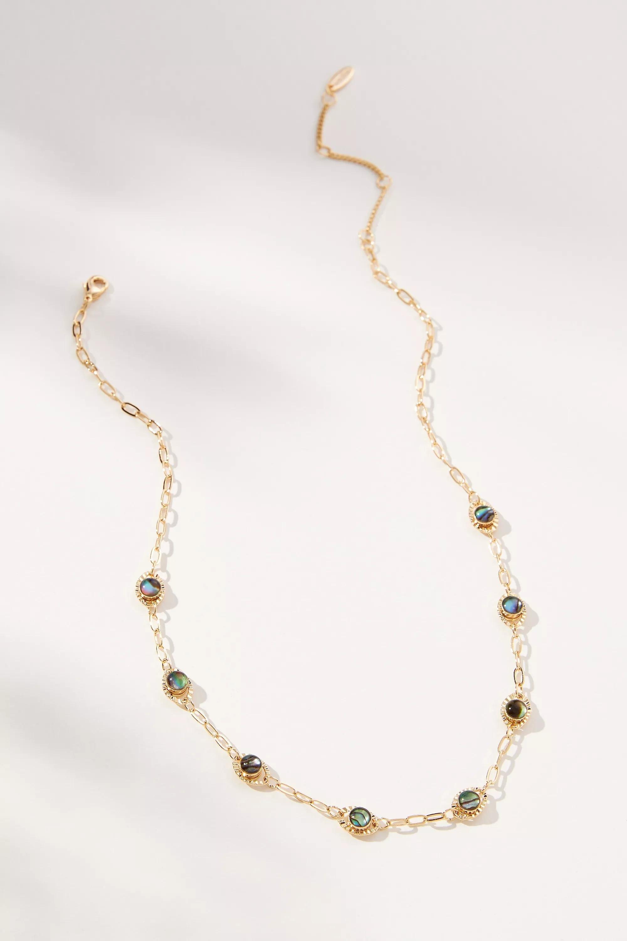 Anthropologie - Iridescent Stones Necklace, Gold-Plated