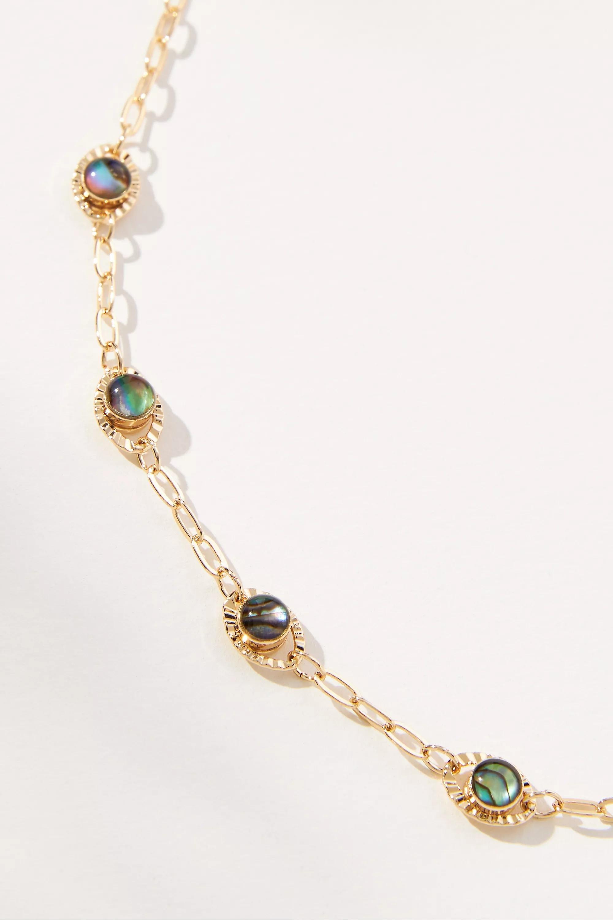 Anthropologie - Iridescent Stones Necklace, Gold-Plated