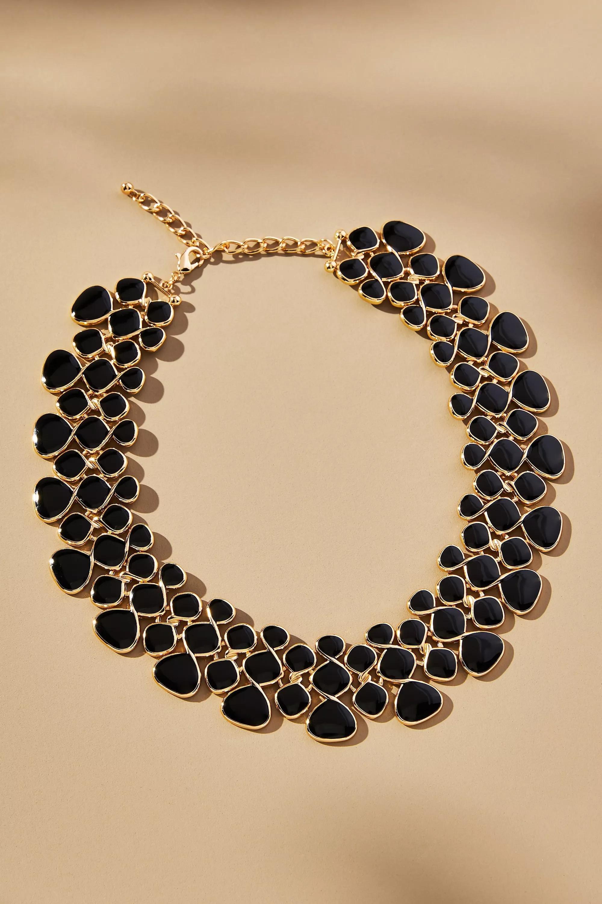 Scattered Stone Statement Necklace, Black, A501_0001, large image number 0