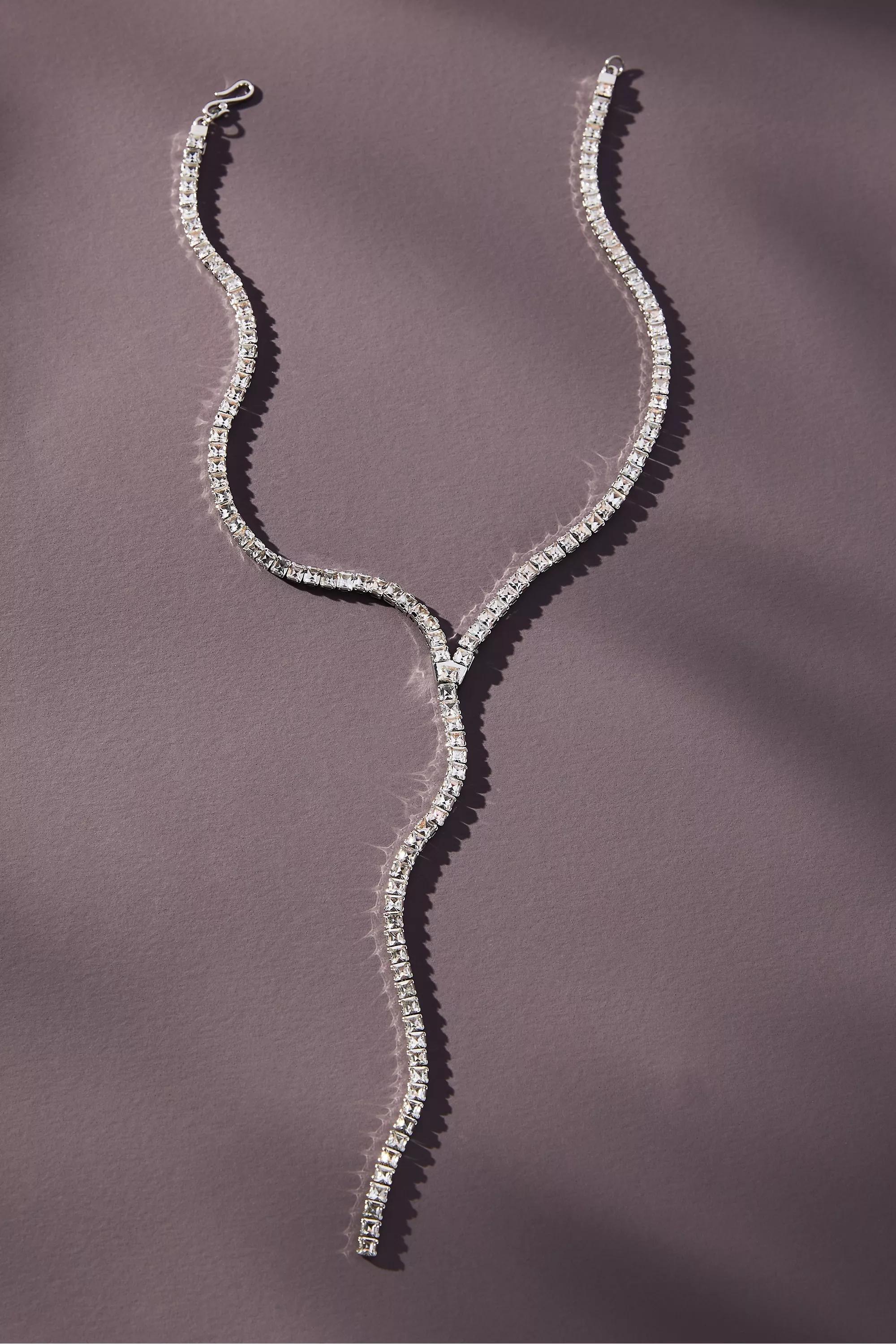 Crystal Y-Neck Necklace, Silver, A501_0007, large image number 0